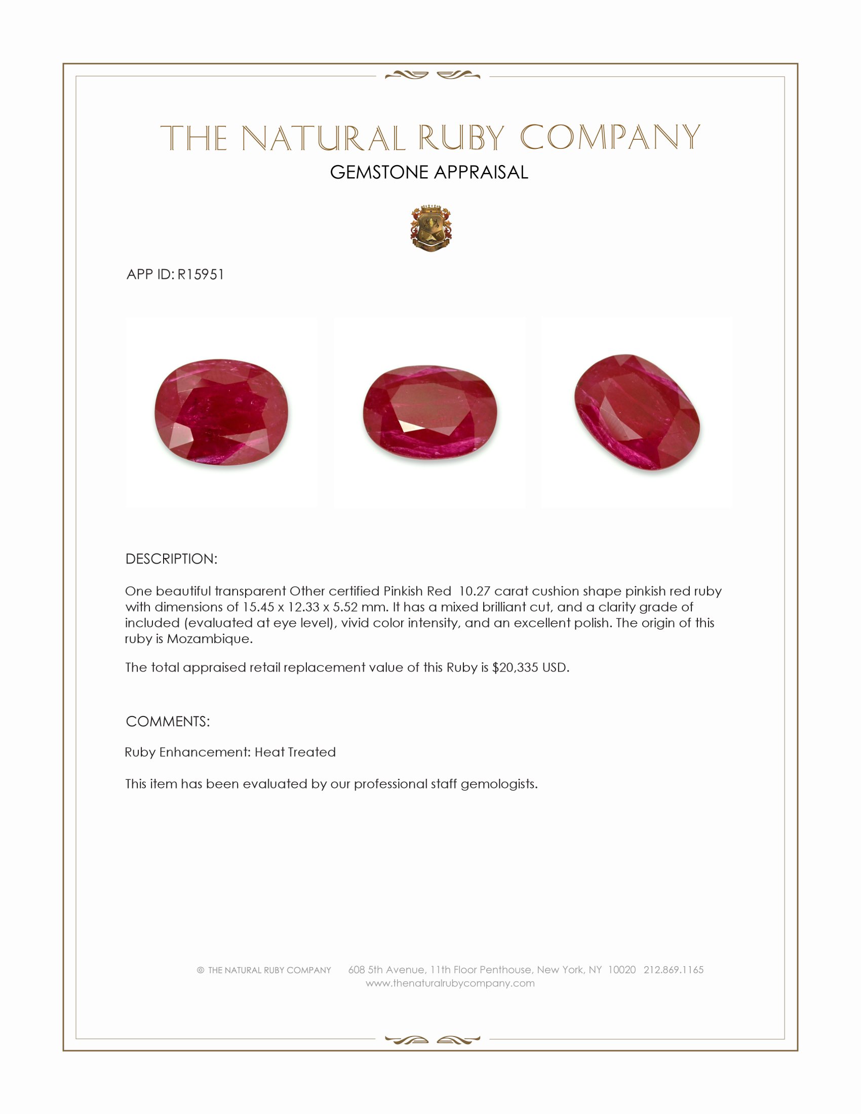 10.27 Ct. Ruby from Mozambique