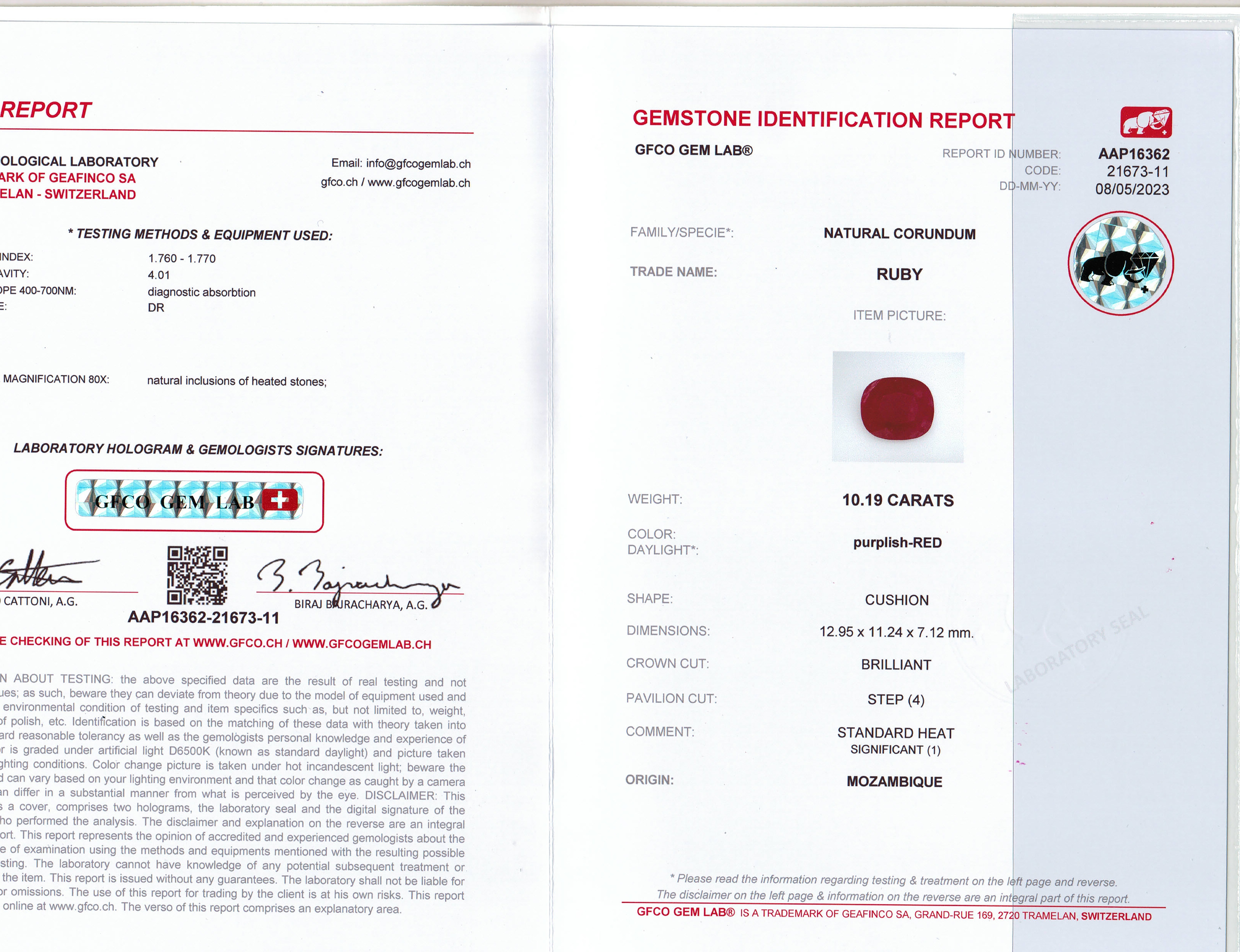 10.19 Ct. Ruby from Mozambique