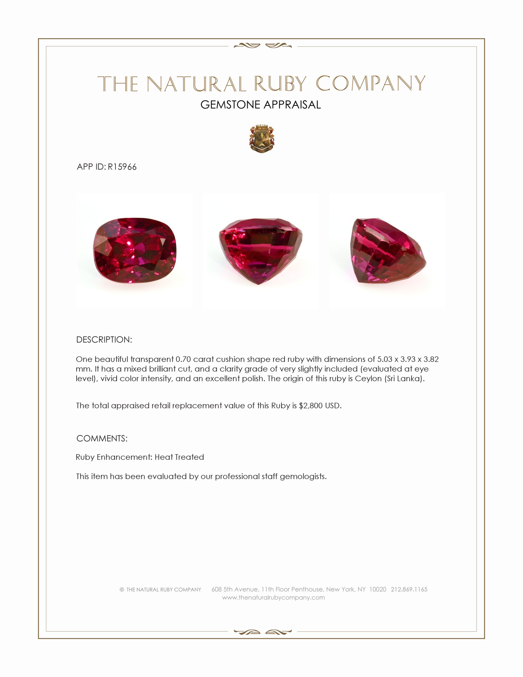 0.70 Ct. Purplish Red Ruby from Madagascar