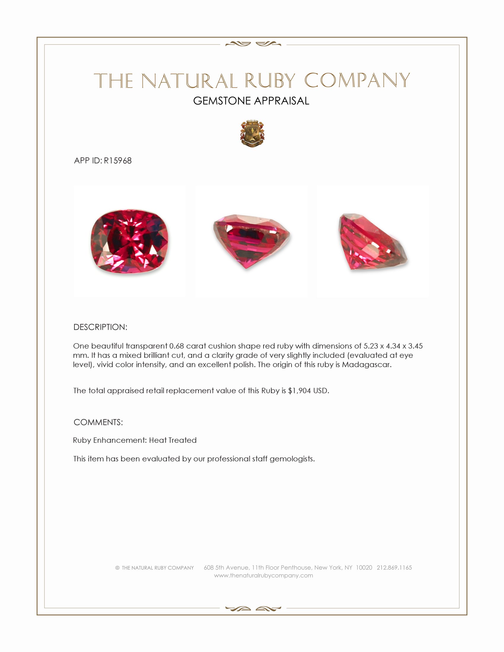 0.68 Ct. Ruby from Madagascar