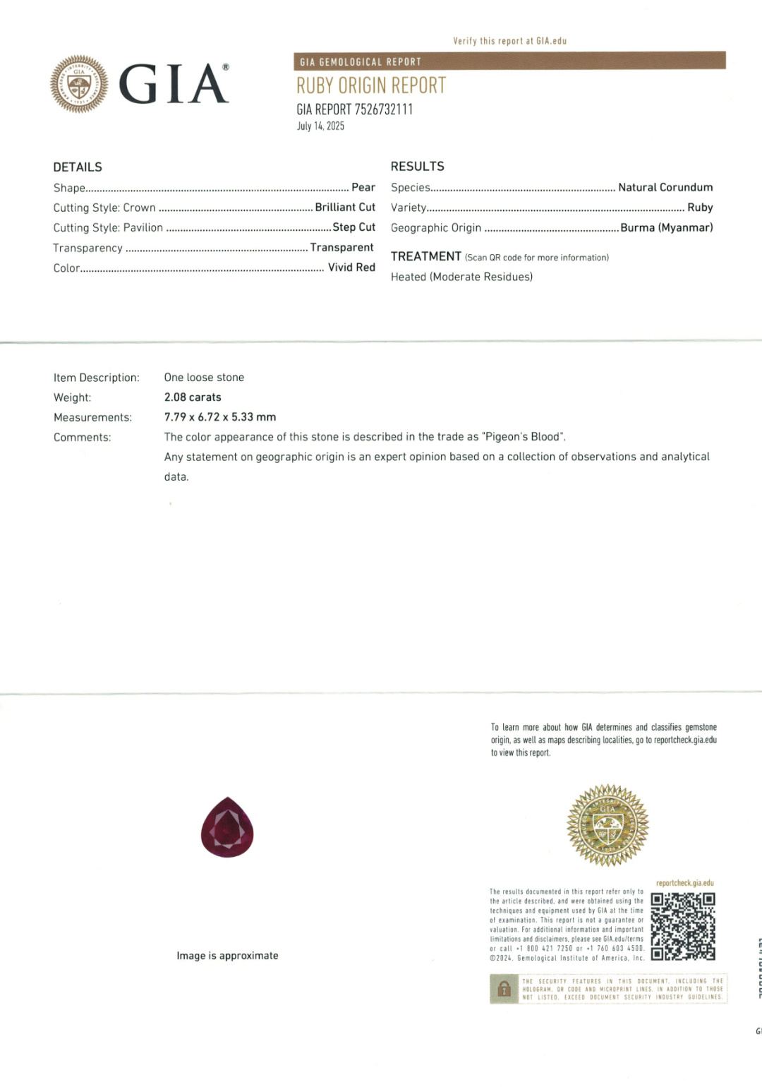 2.08 Ct. Ruby from Burma (Myanmar)