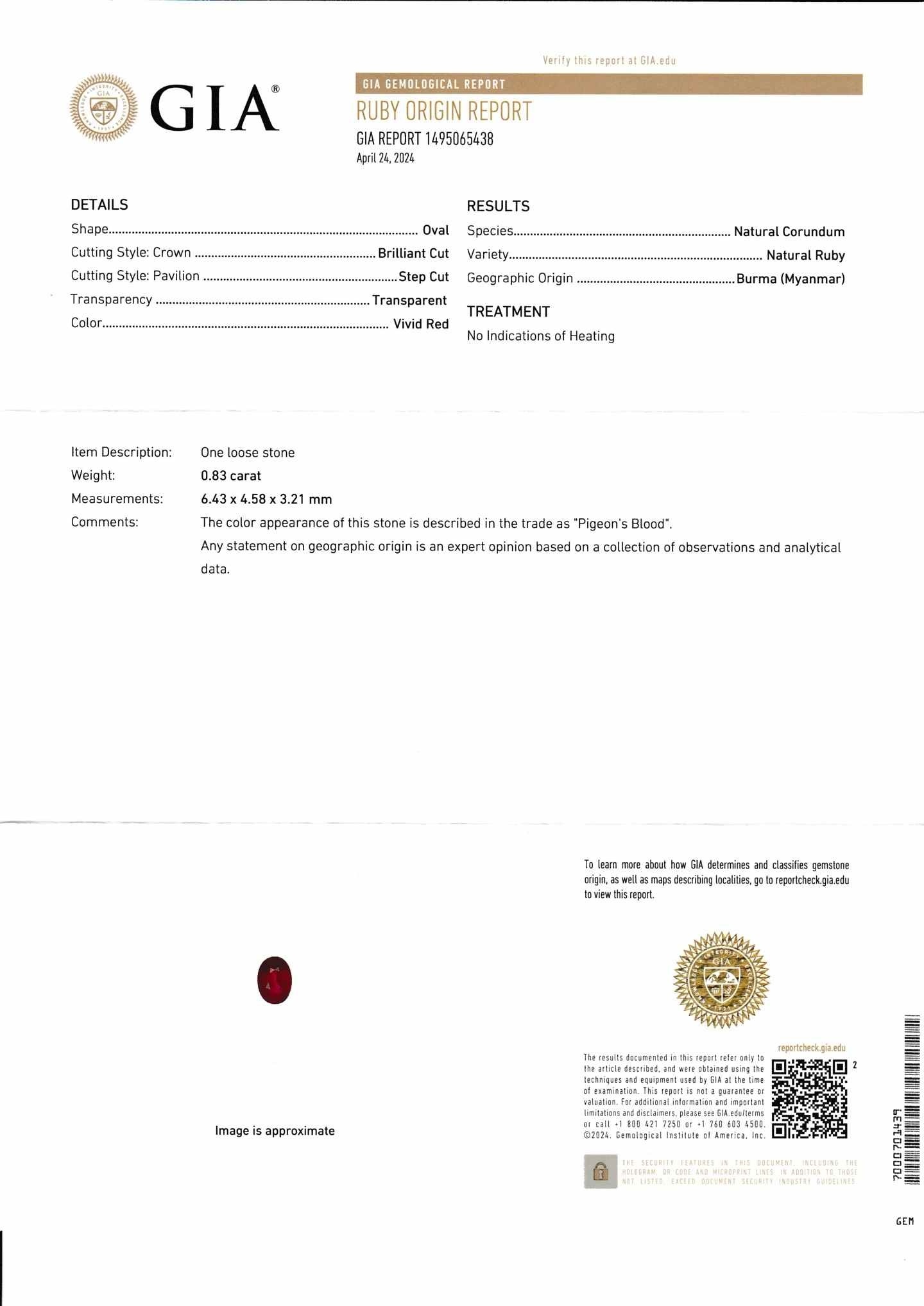 0.83 Ct. Ruby from Burma (Myanmar)