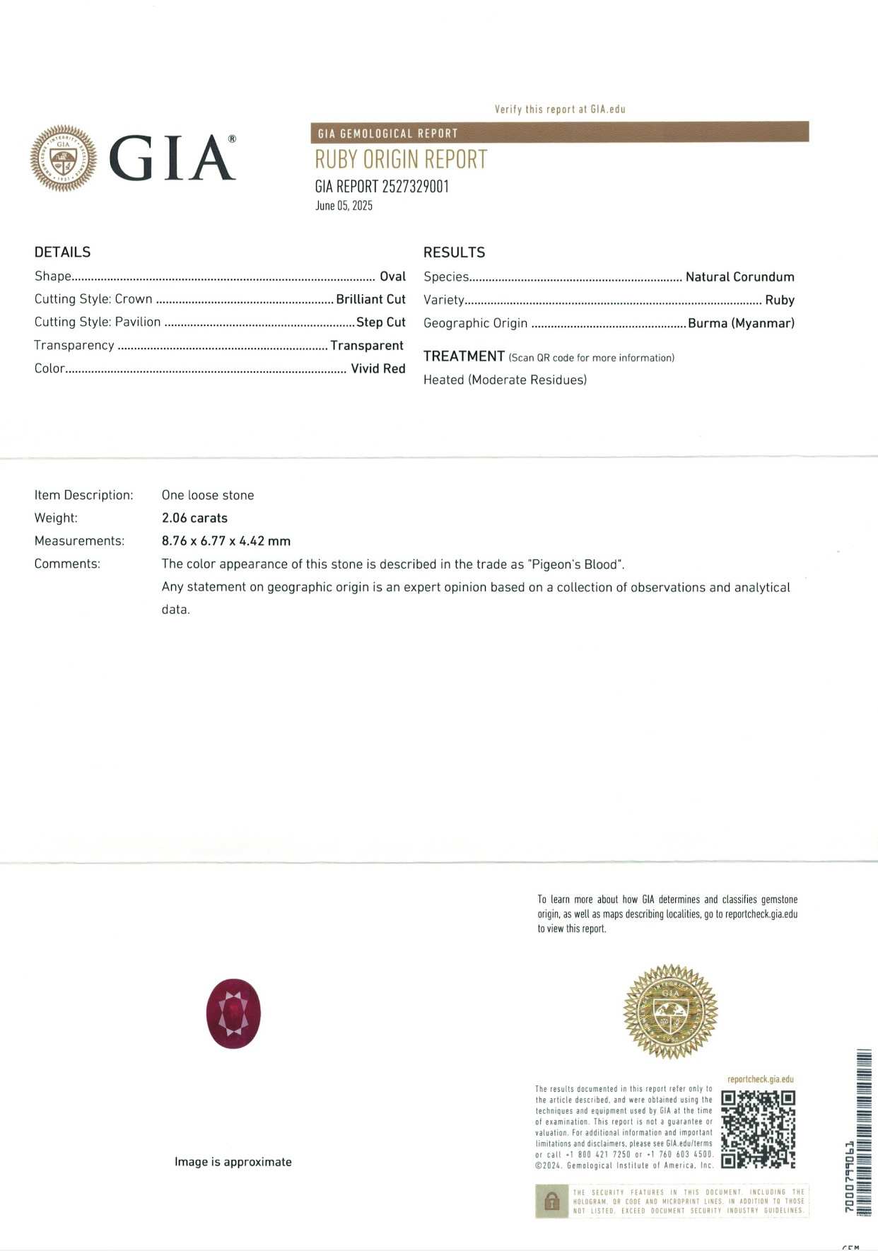 2.06 Ct. Ruby from Burma (Myanmar)