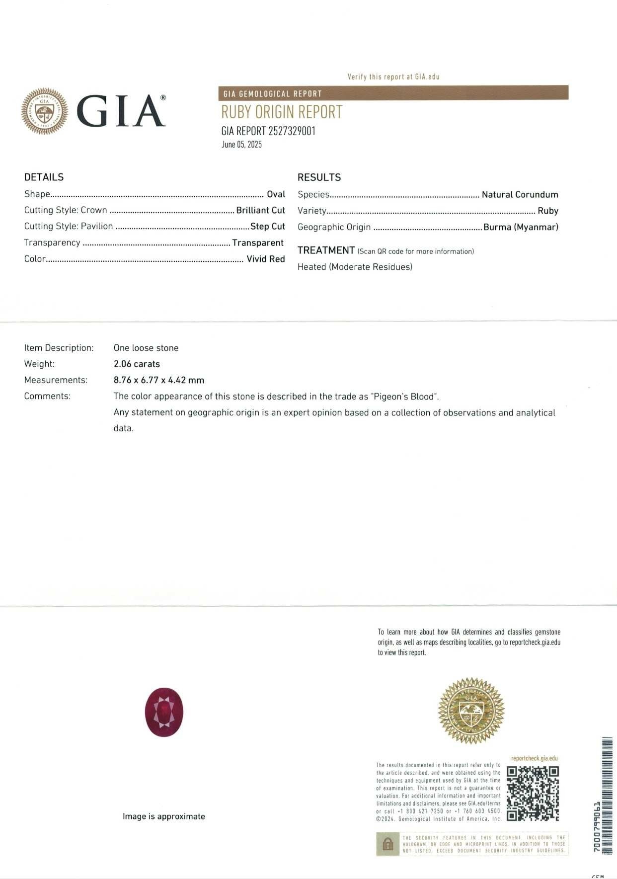 2.06 Ct. Ruby from Burma (Myanmar)