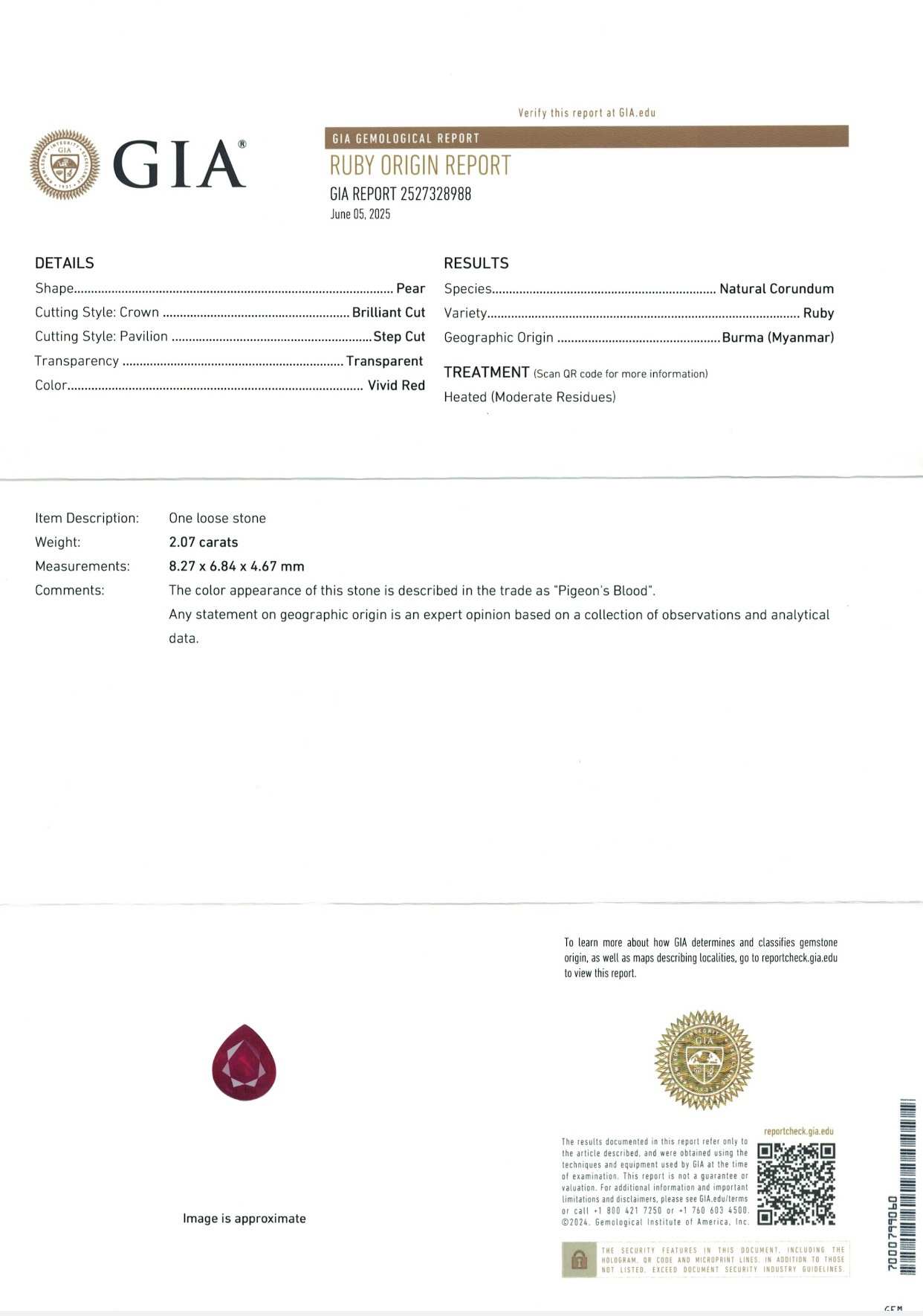 2.07 Ct. Ruby from Burma (Myanmar)