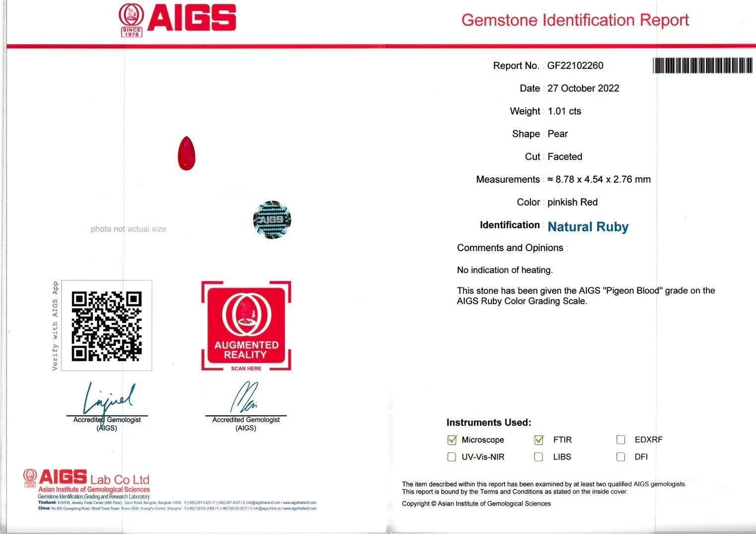 1.01 Ct. Ruby from Mozambique