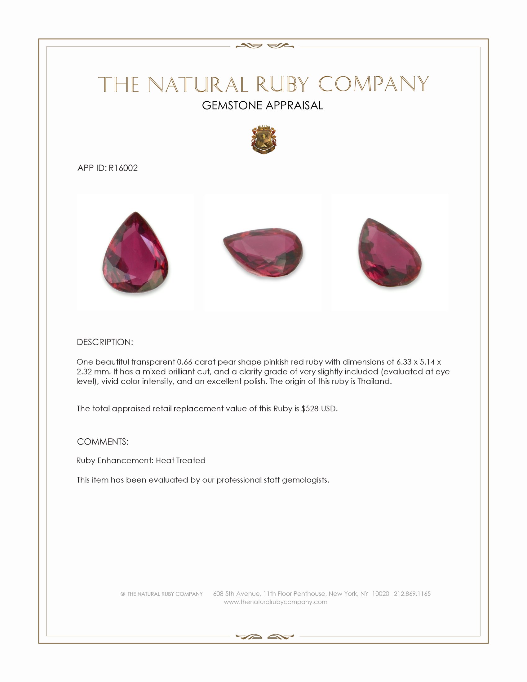 0.66 Ct. Ruby from Thailand