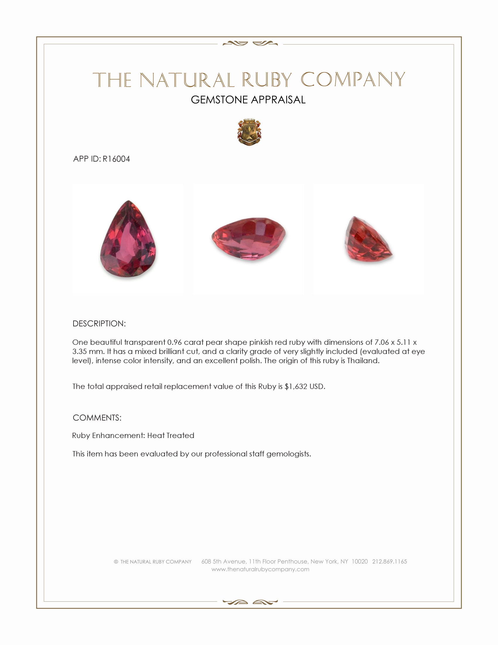0.96 Ct. Ruby from Thailand