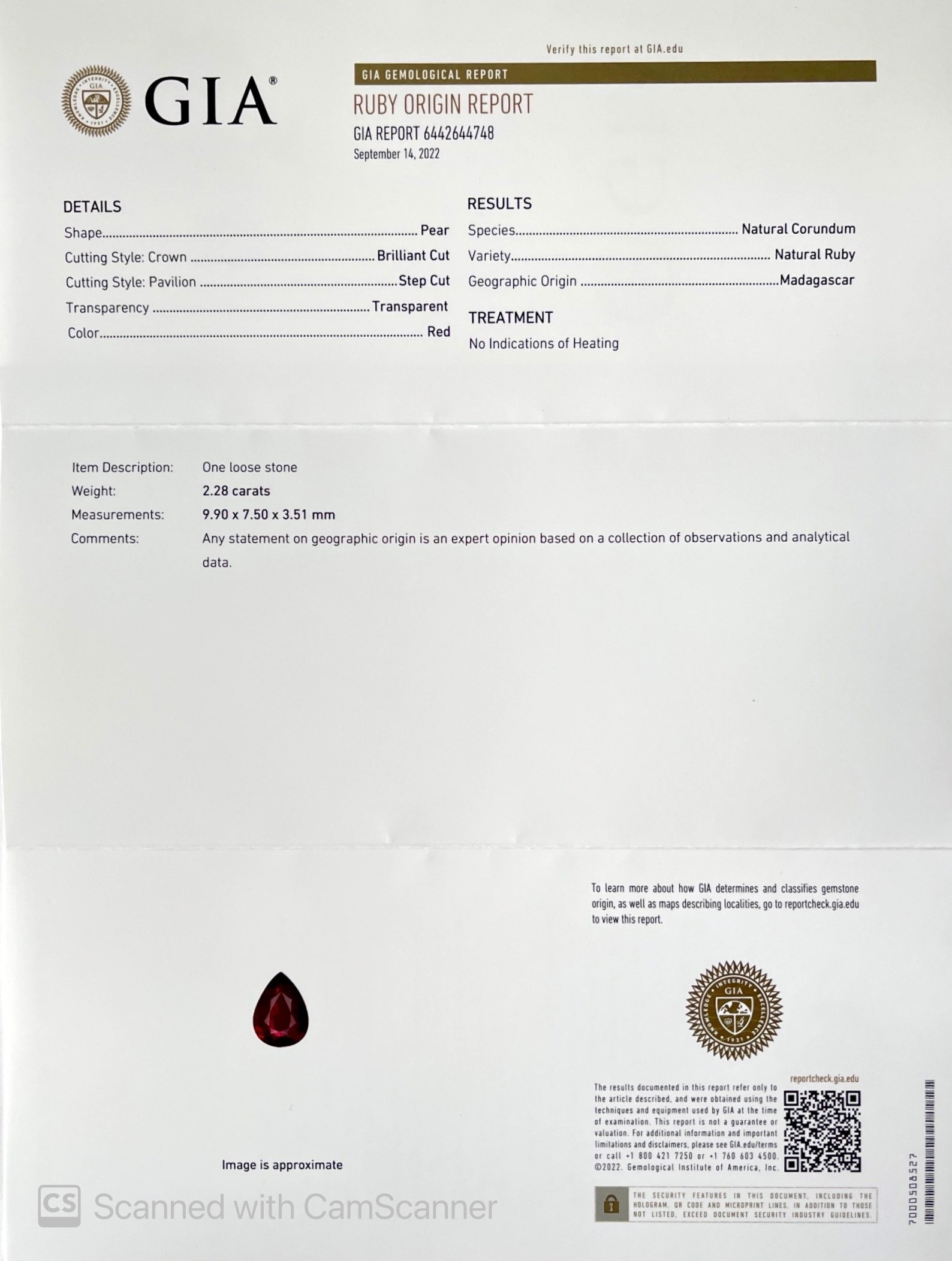 2.28 Ct. Ruby from Madagascar