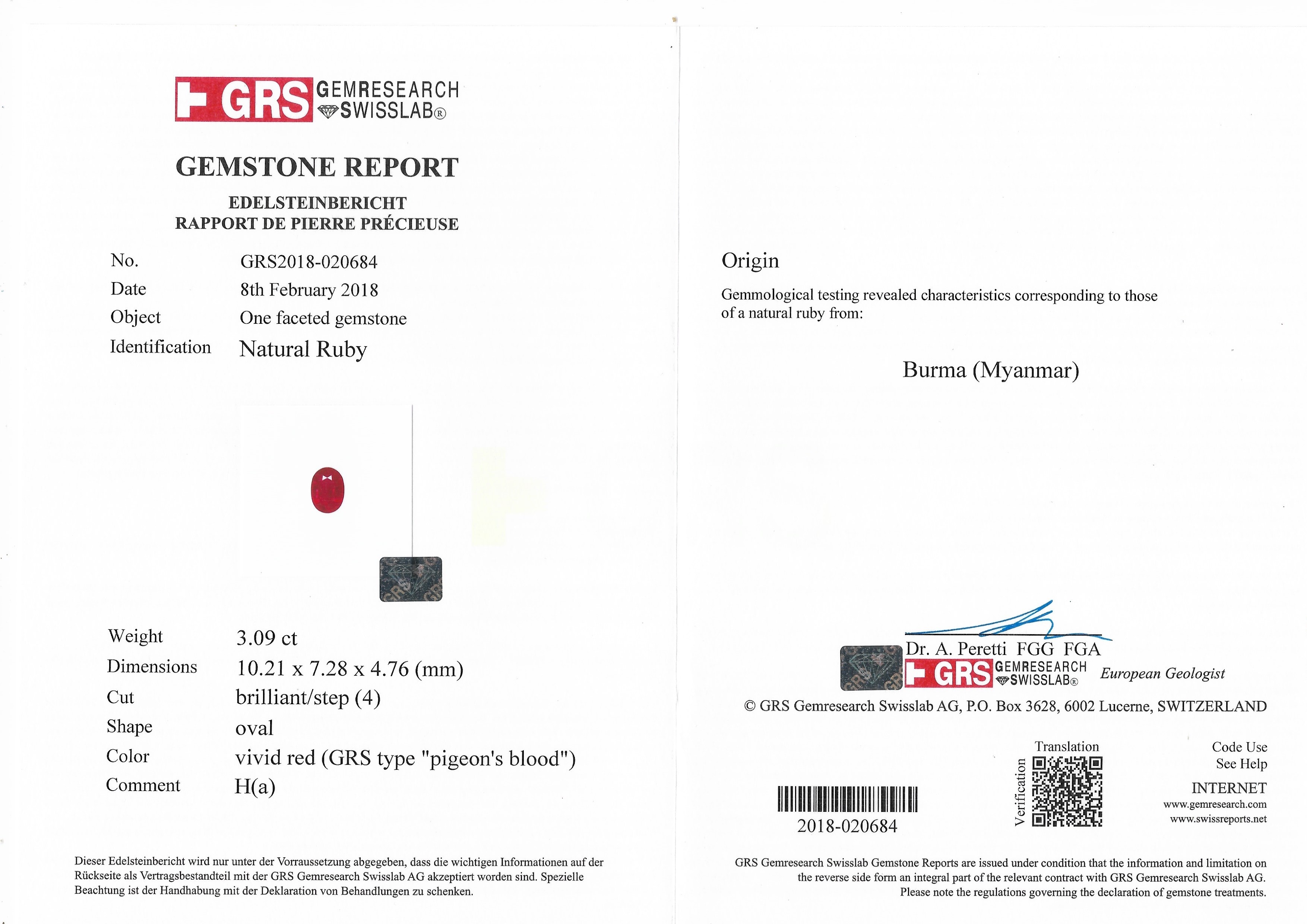 3.09 Ct. Ruby from Burma (Myanmar)