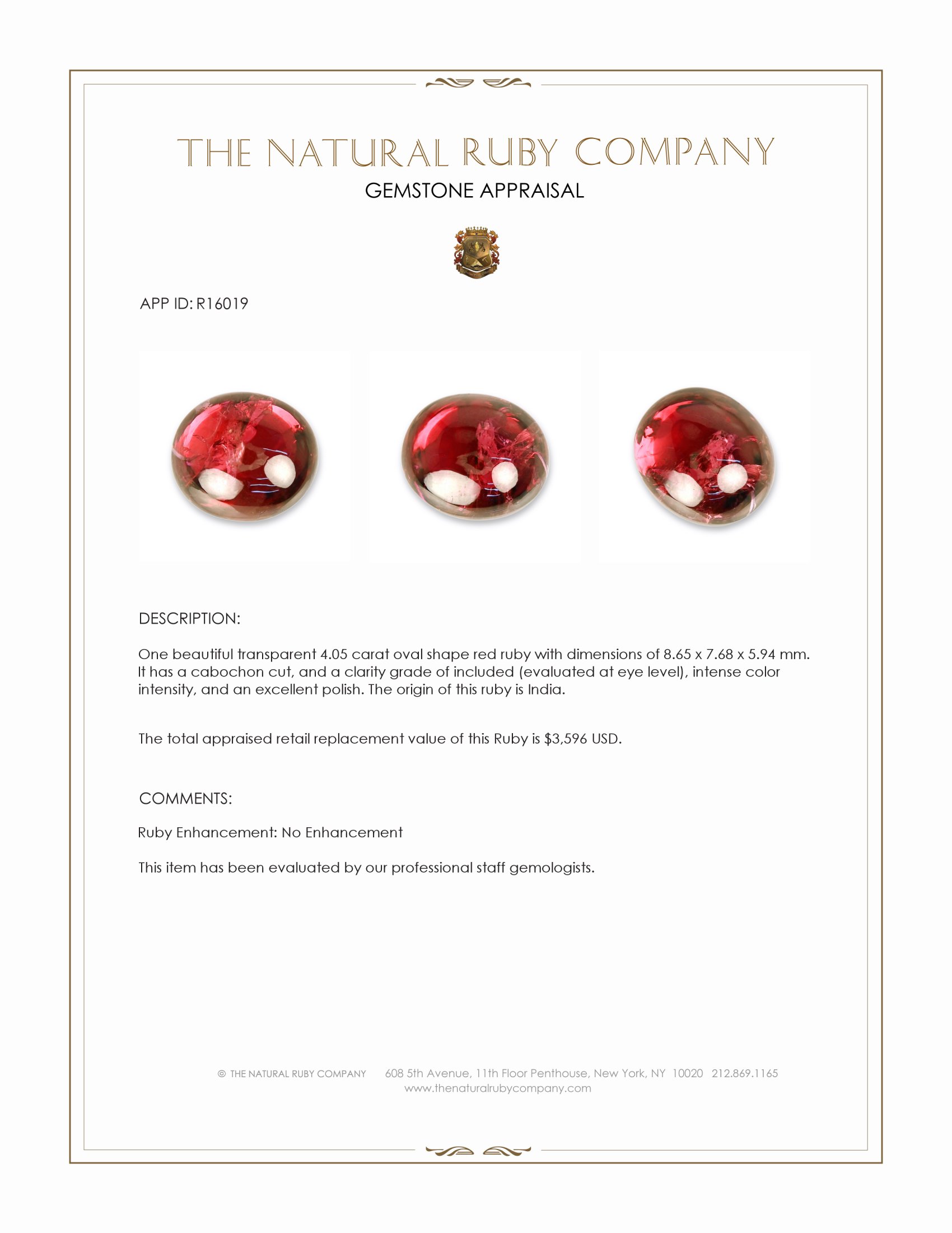 4.05 Ct. Cabochon Ruby from India