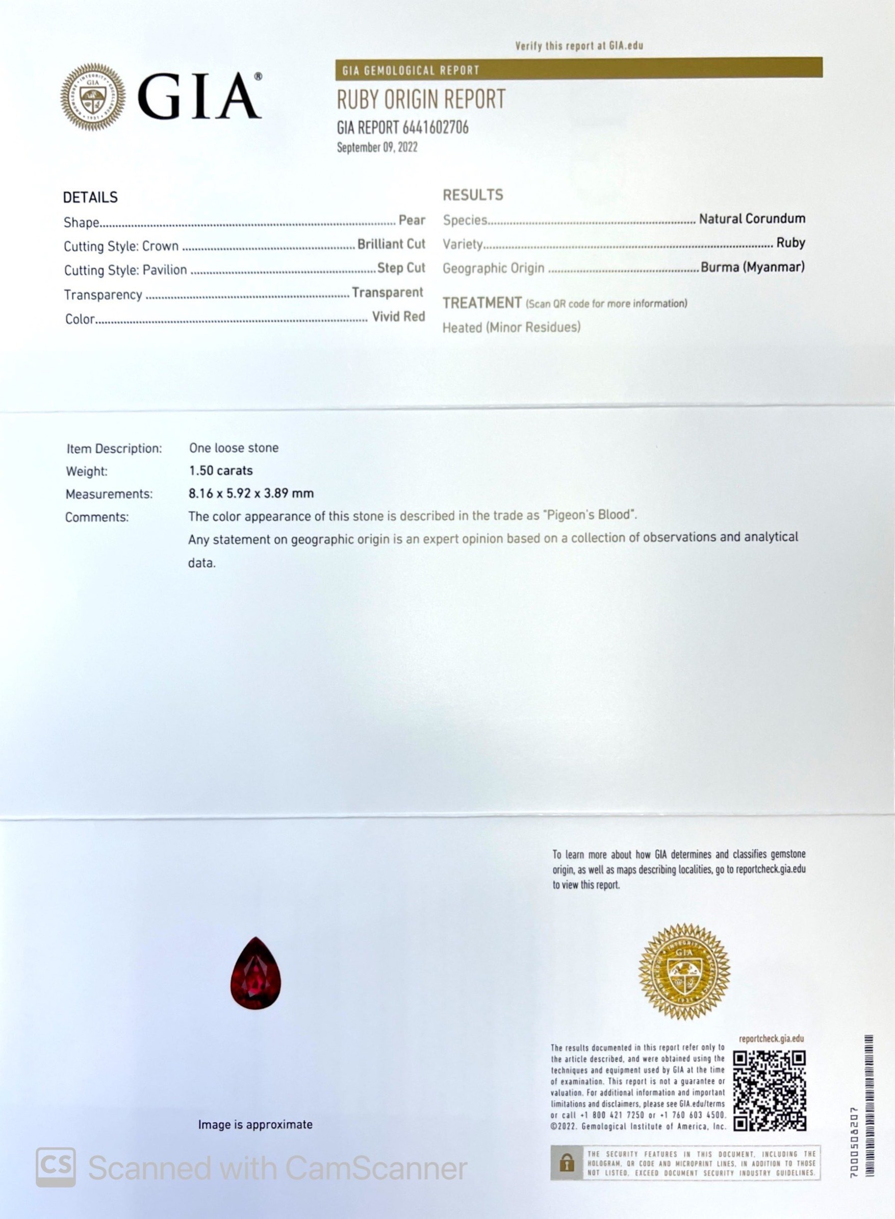 1.50 Ct. Ruby from Burma (Myanmar)