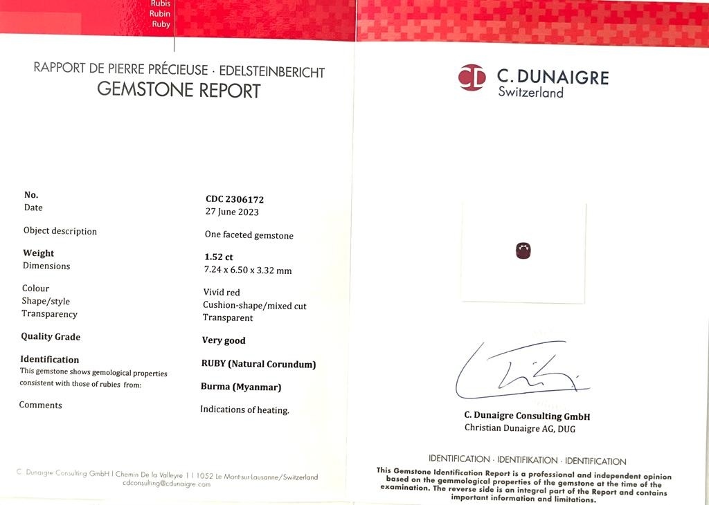 1.52 Ct. Ruby from Burma (Myanmar)