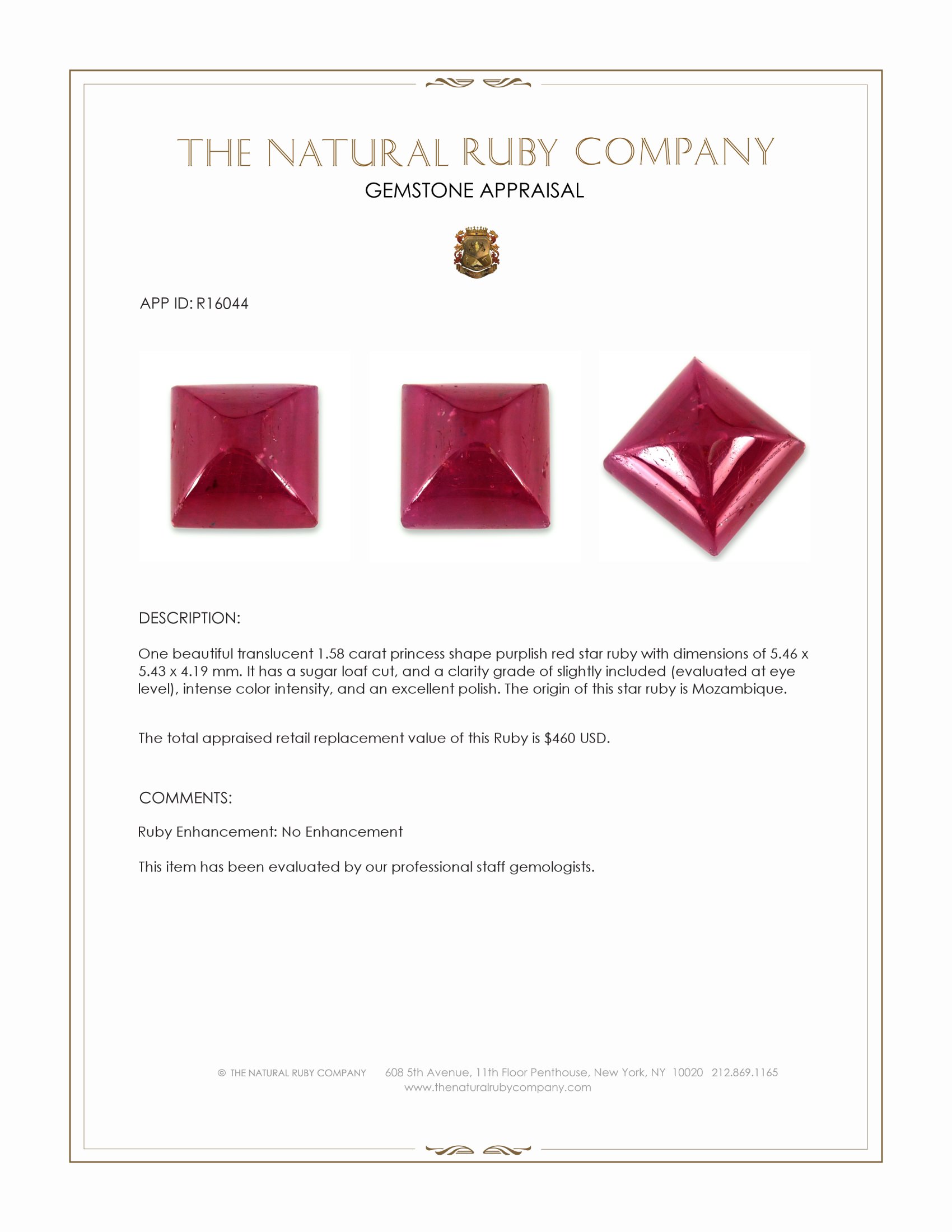 1.58 Ct. Star Ruby from Mozambique