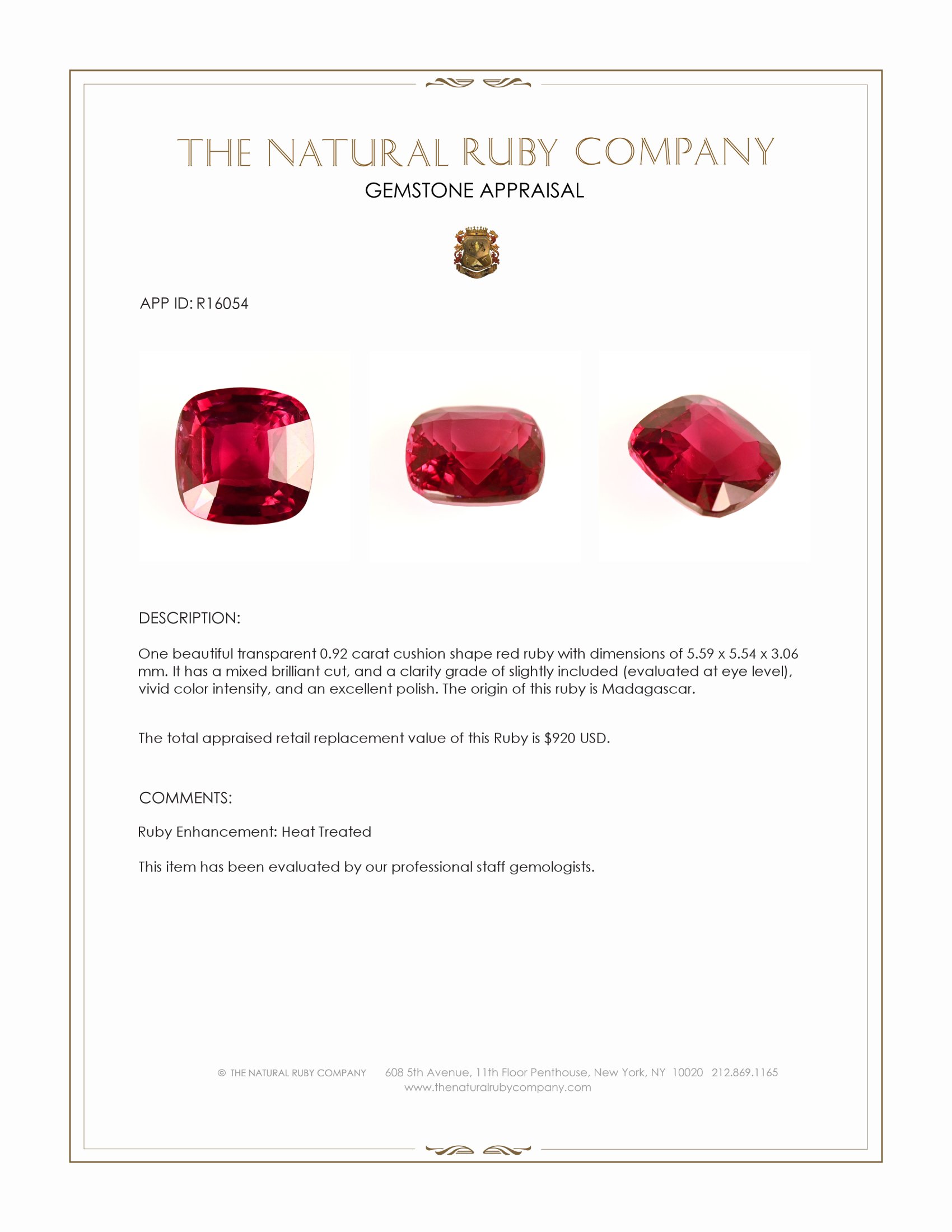 0.92 Ct. Ruby from Madagascar