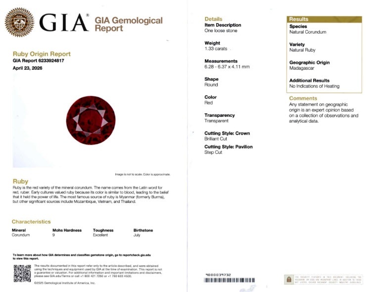 1.33 Ct. Ruby from Madagascar