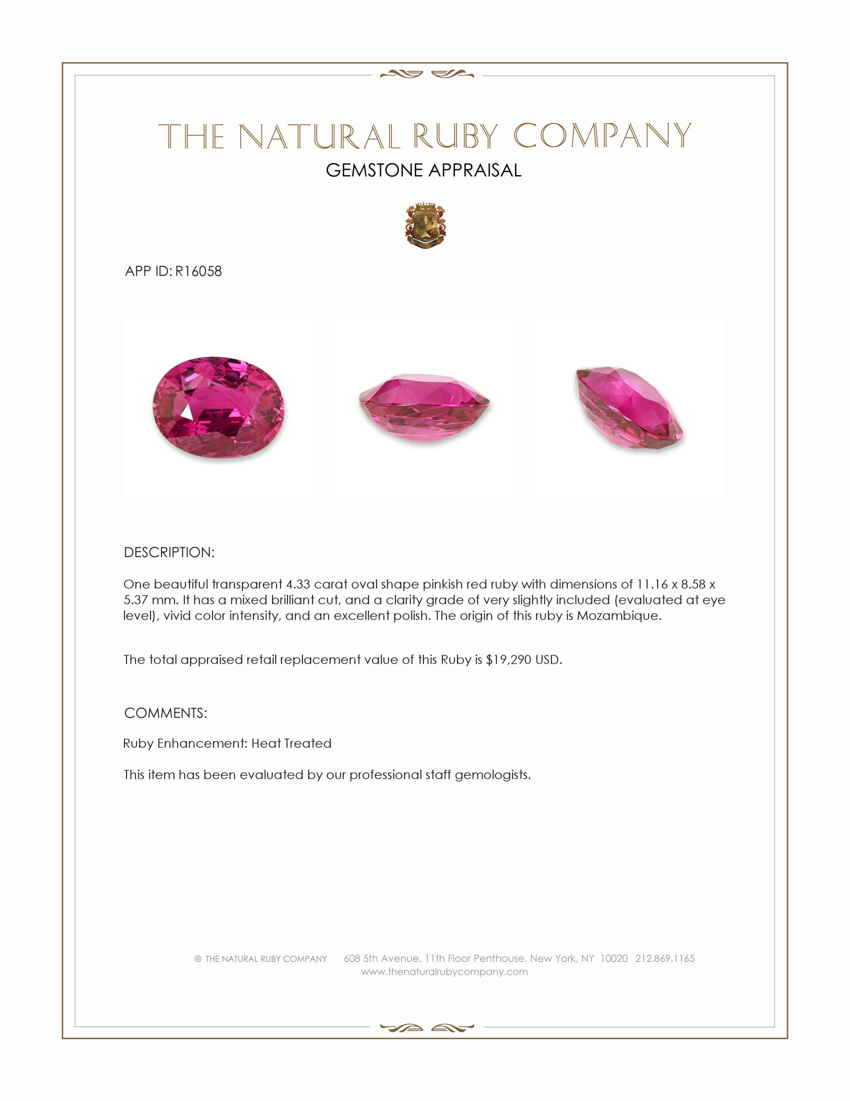 4.33 Ct. Ruby from Mozambique