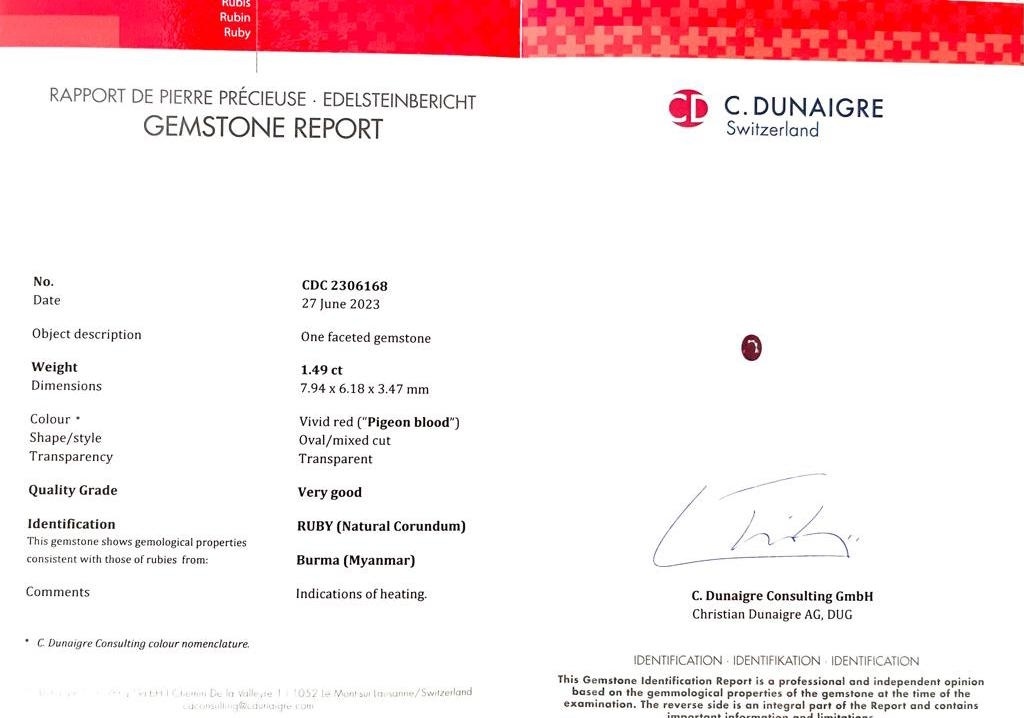 1.49 Ct. Ruby from Burma (Myanmar)