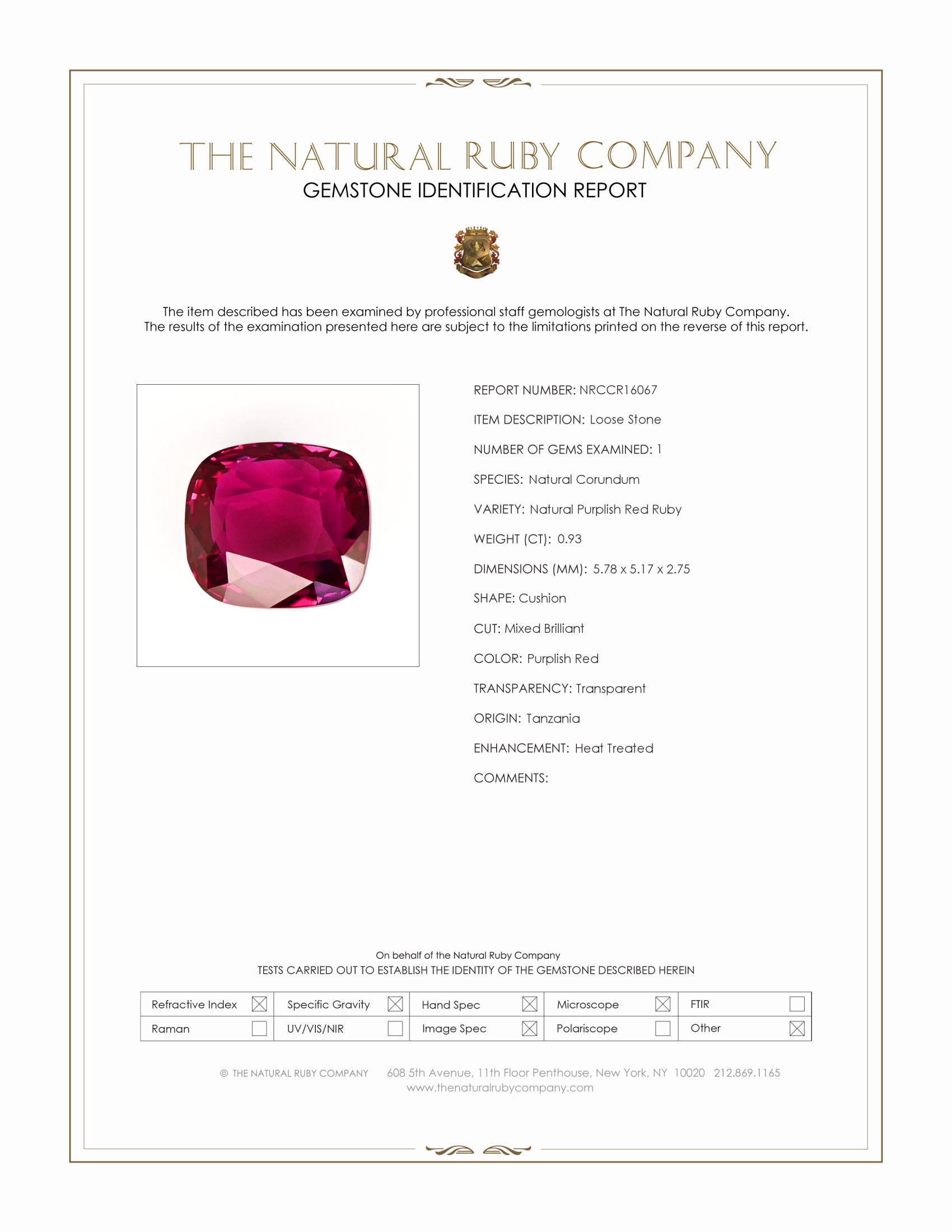 0.93 Ct. Purplish Red Ruby from Tanzania