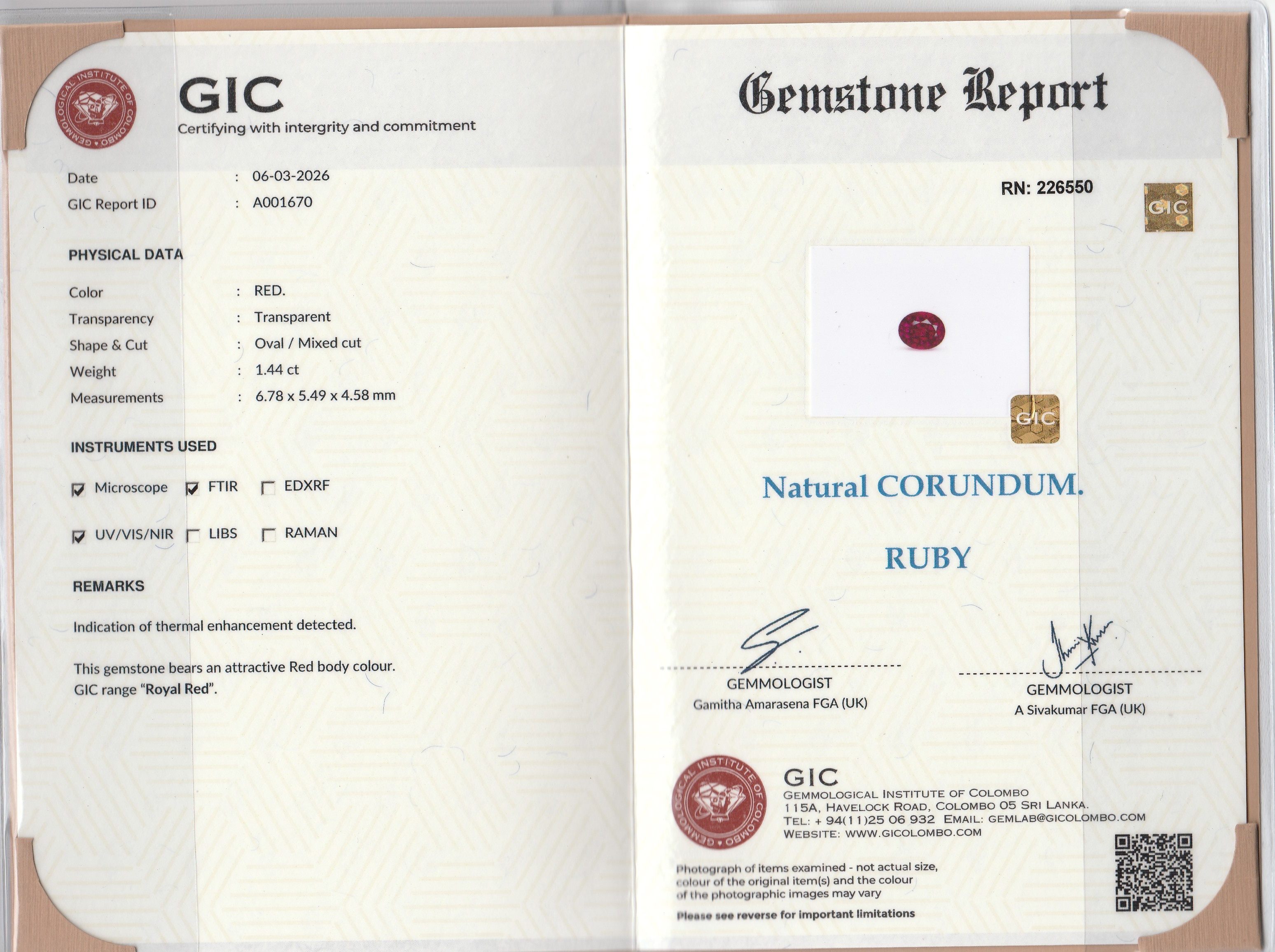 1.44 Ct. Ruby from Madagascar