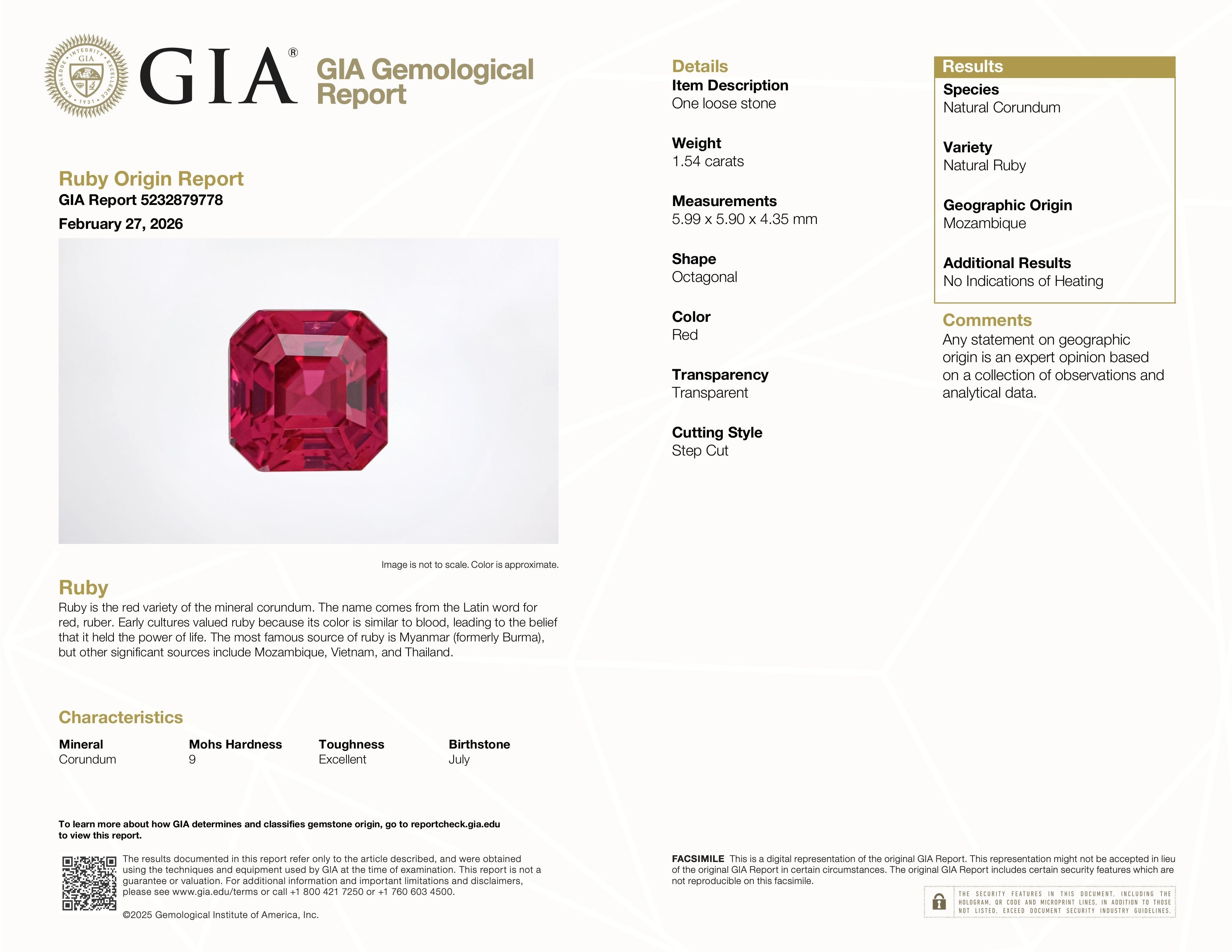 1.54 Ct. Ruby from Mozambique