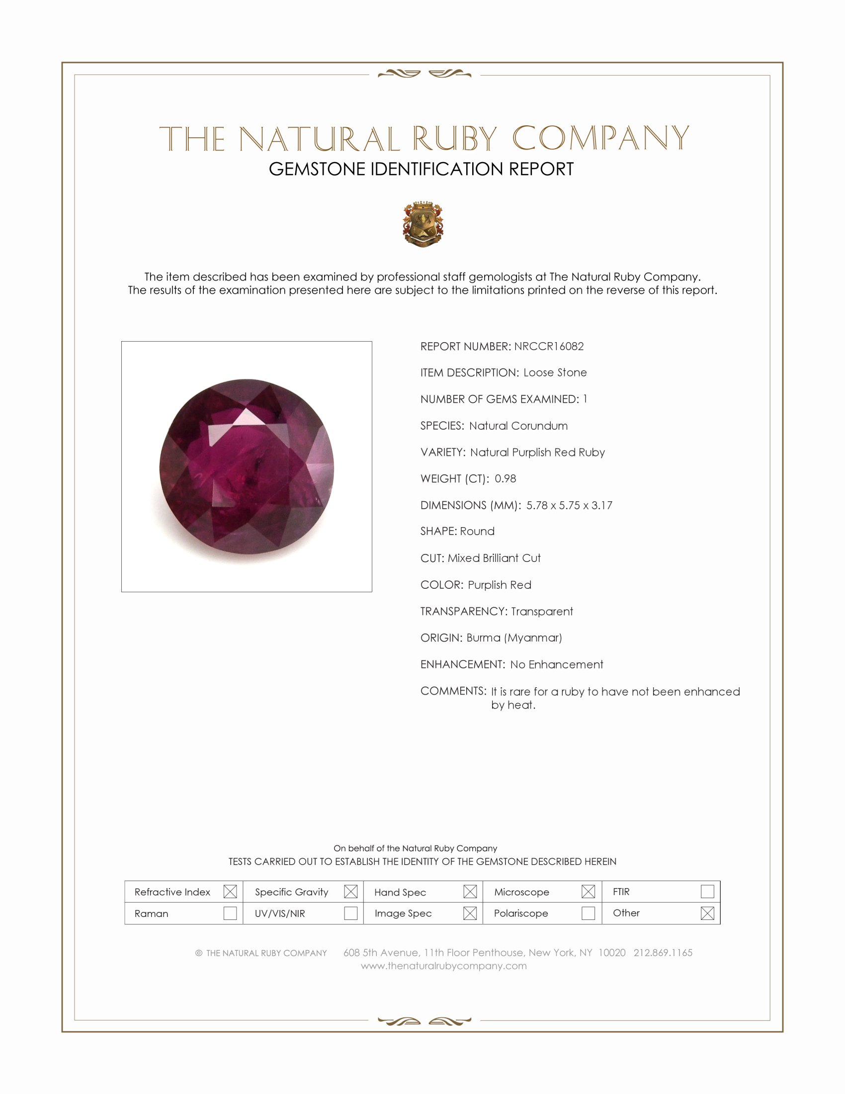 0.98 Ct. Purplish Red Ruby from Burma (Myanmar)