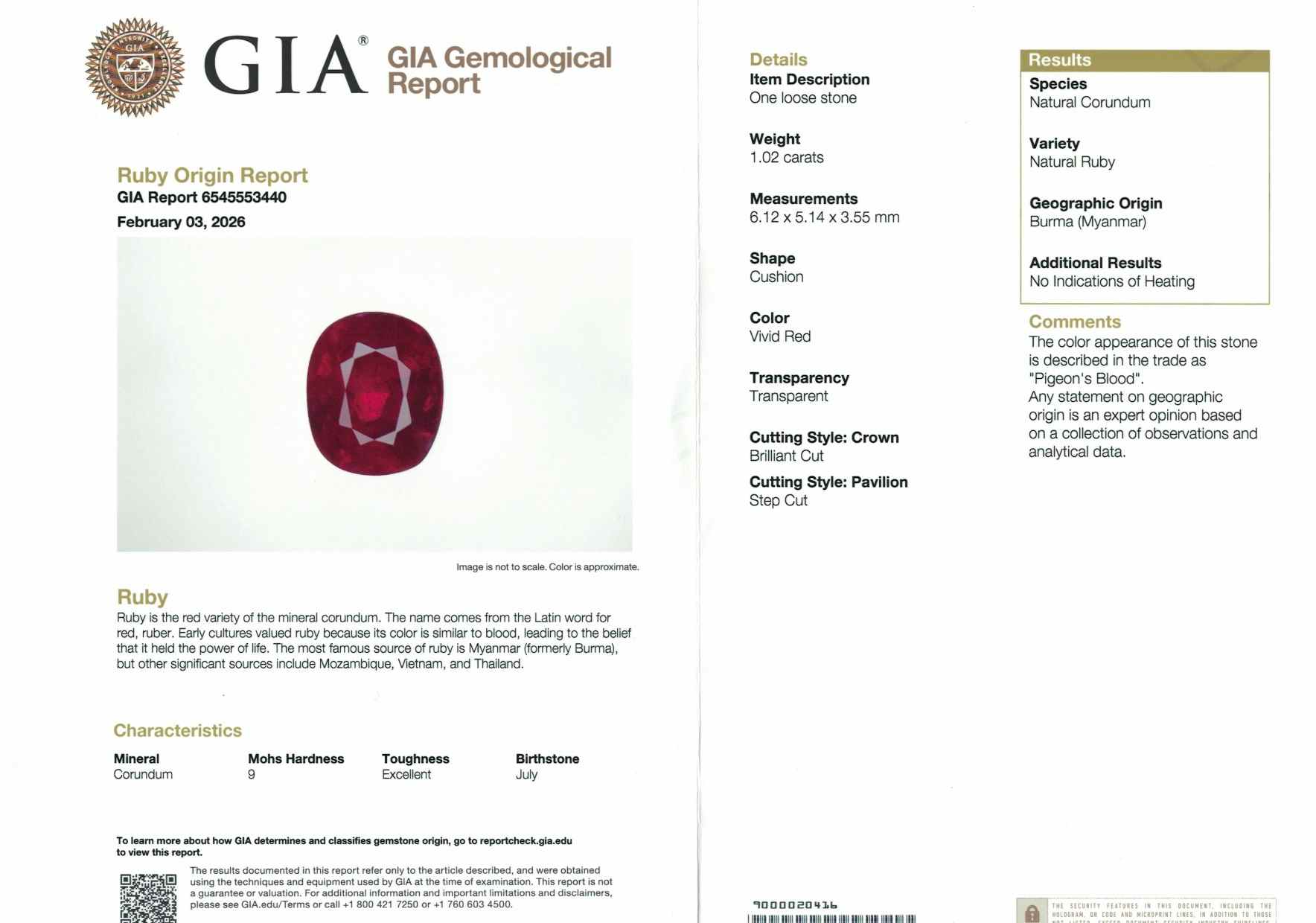 1.02 Ct. Purplish Red Ruby from Burma (Myanmar)