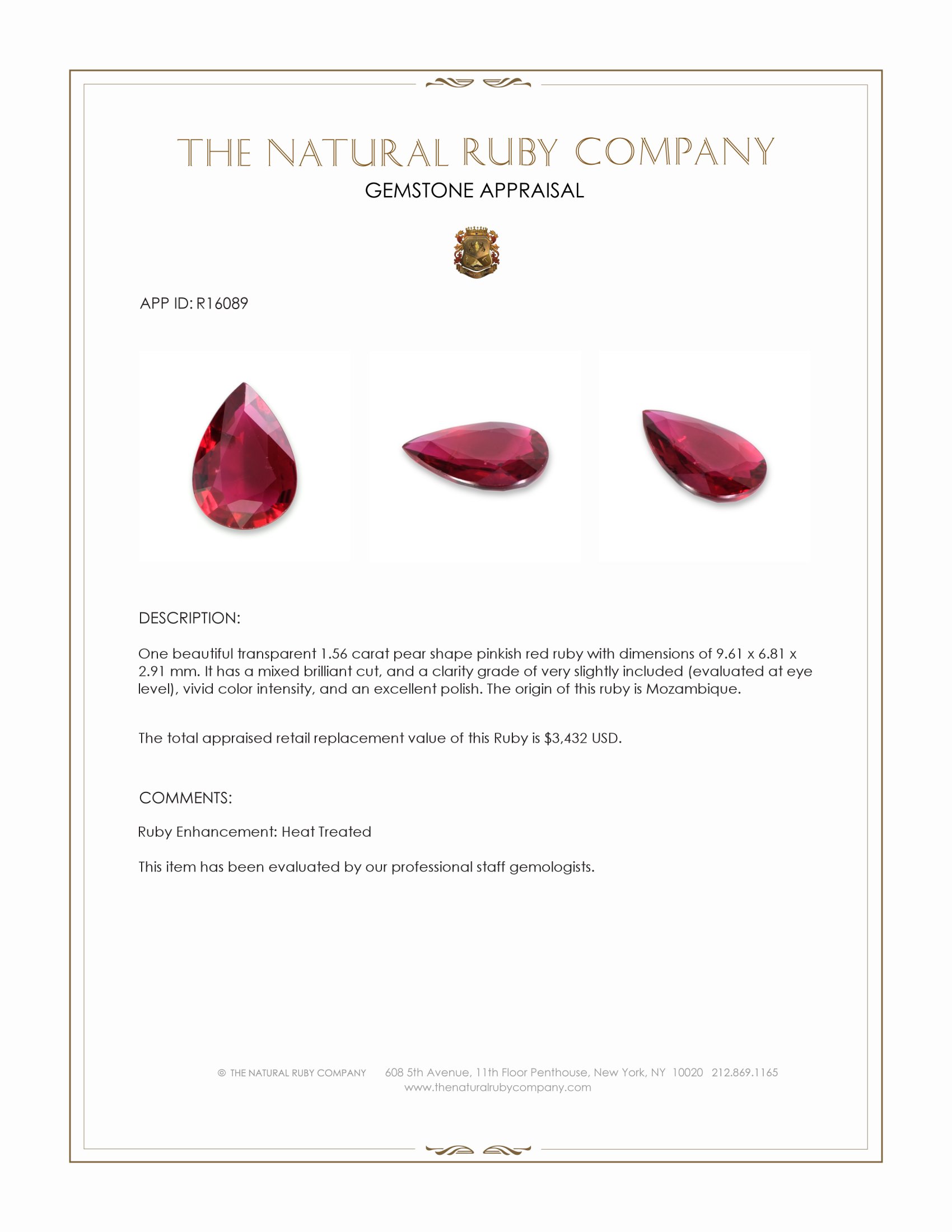 1.56 Ct. Ruby from Mozambique