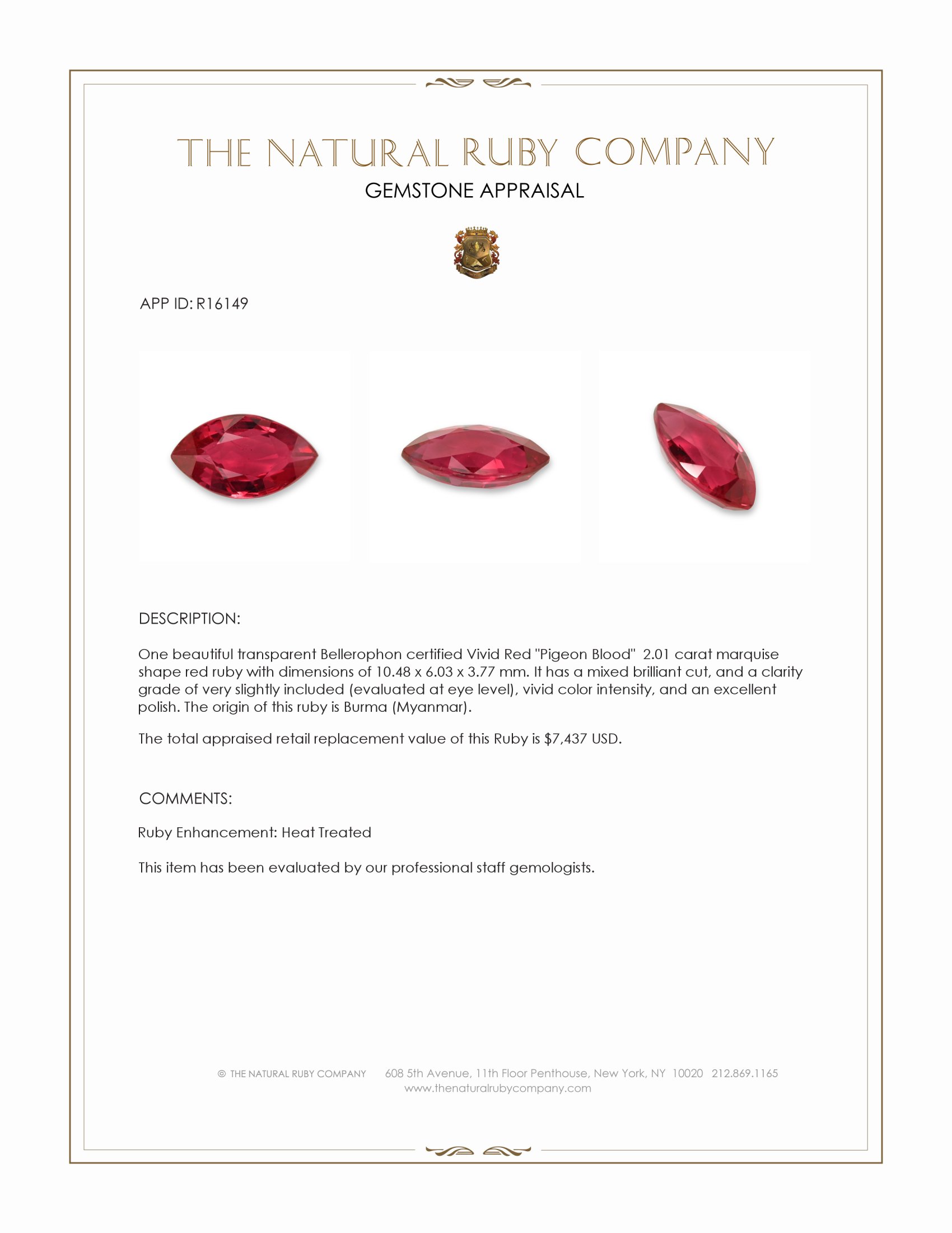 2.01 Ct. Ruby from Burma (Myanmar)