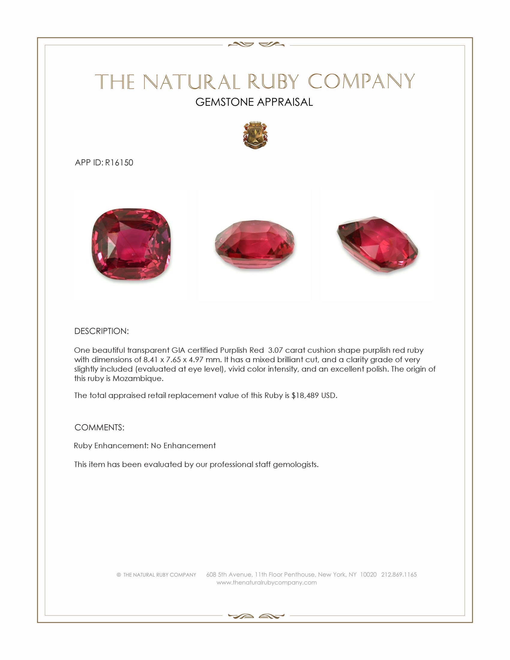 3.07 Ct. Purplish Red Ruby from Mozambique