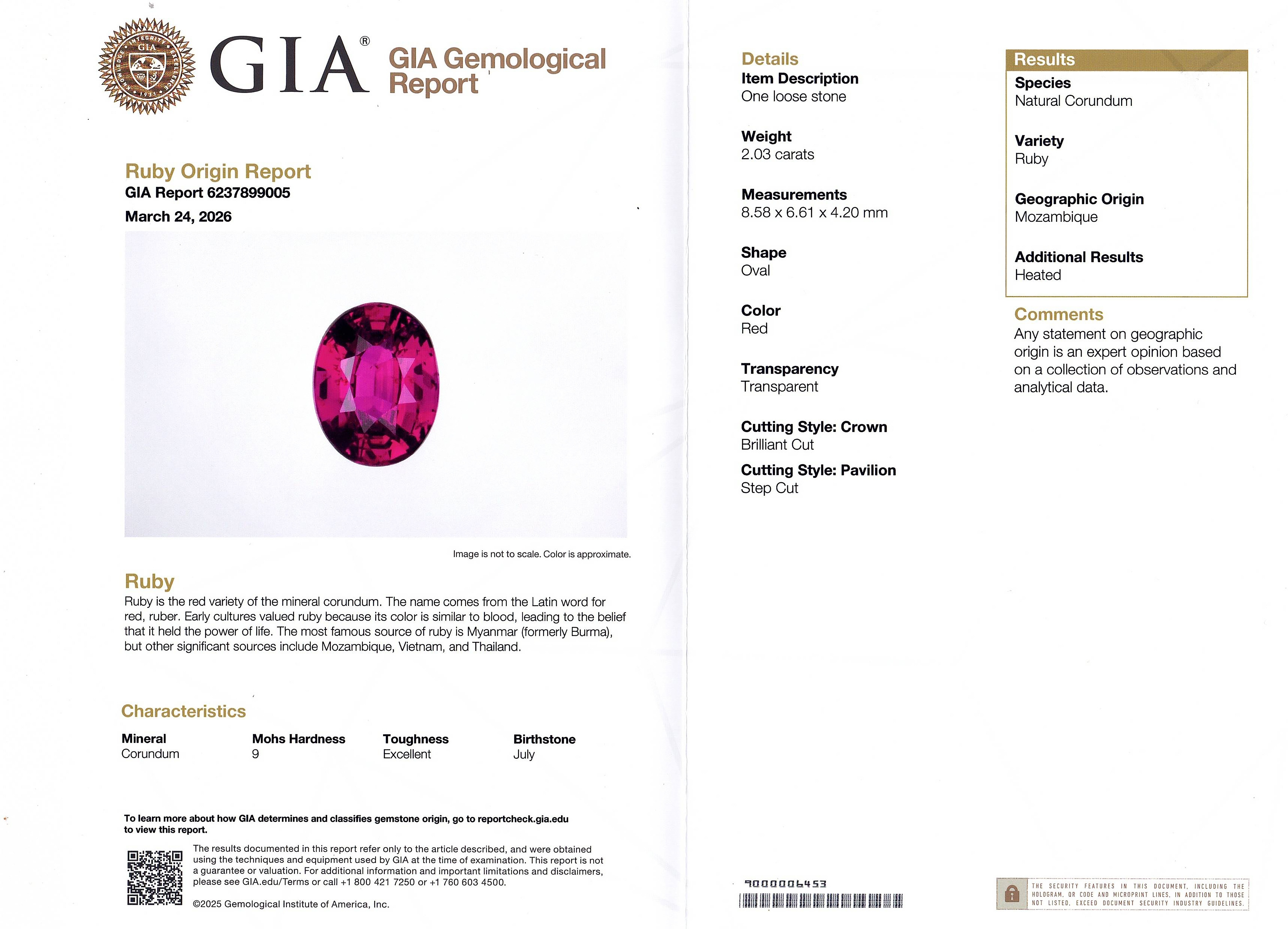 2.03 Ct. Ruby from Mozambique