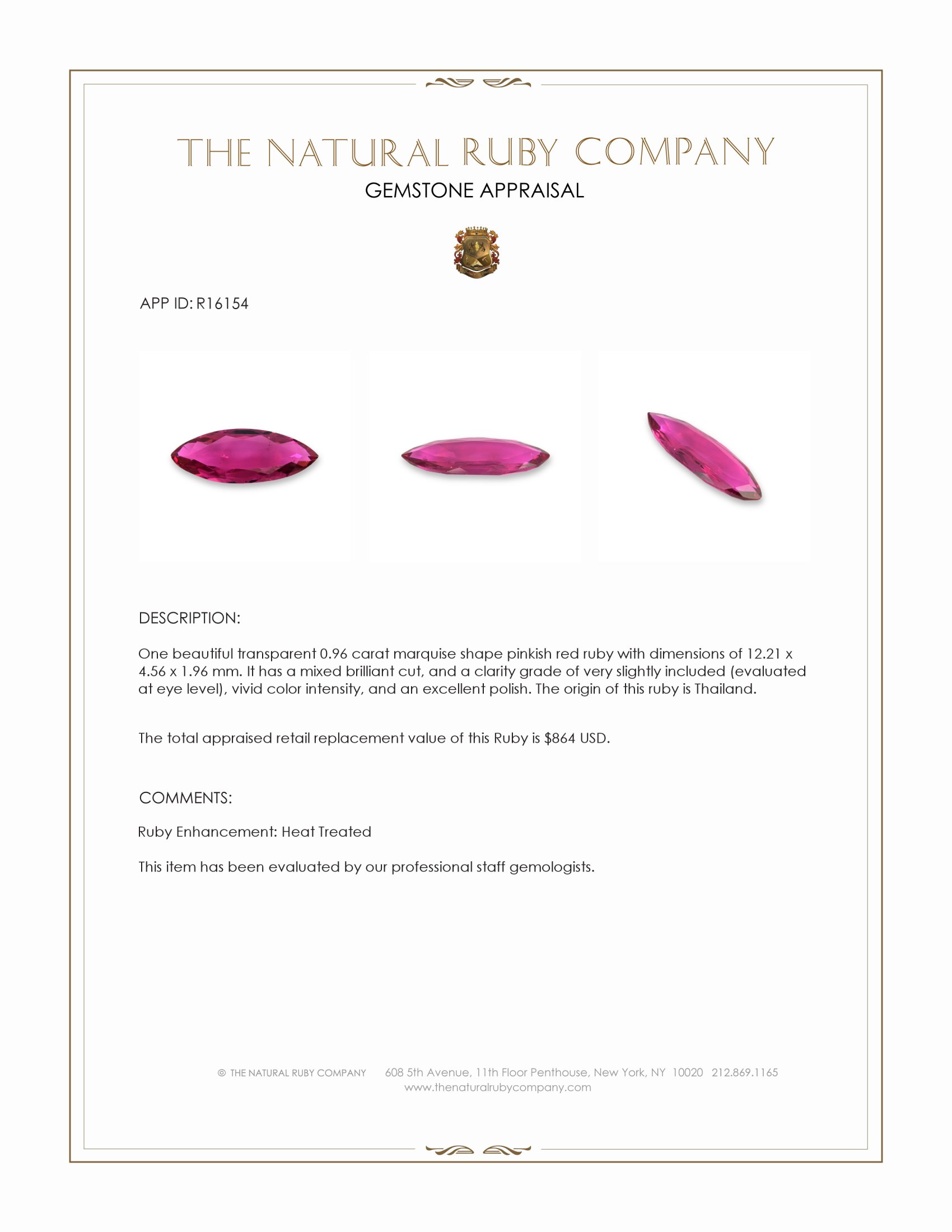 0.96 Ct. Pinkish Red Ruby from Thailand
