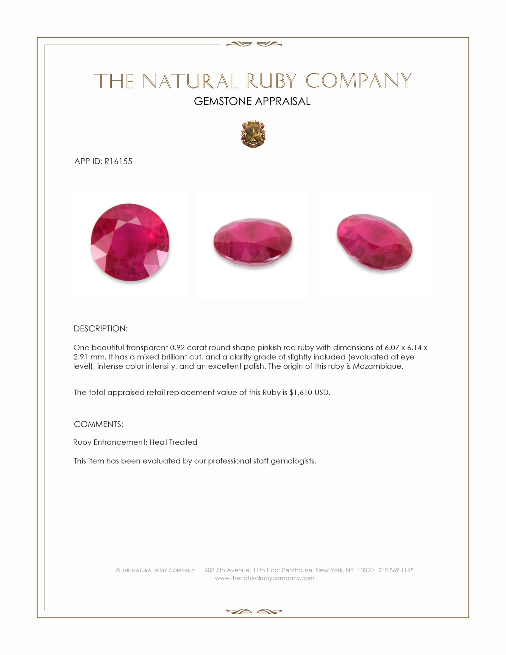 0.92 Ct. Pinkish Red Ruby from Mozambique