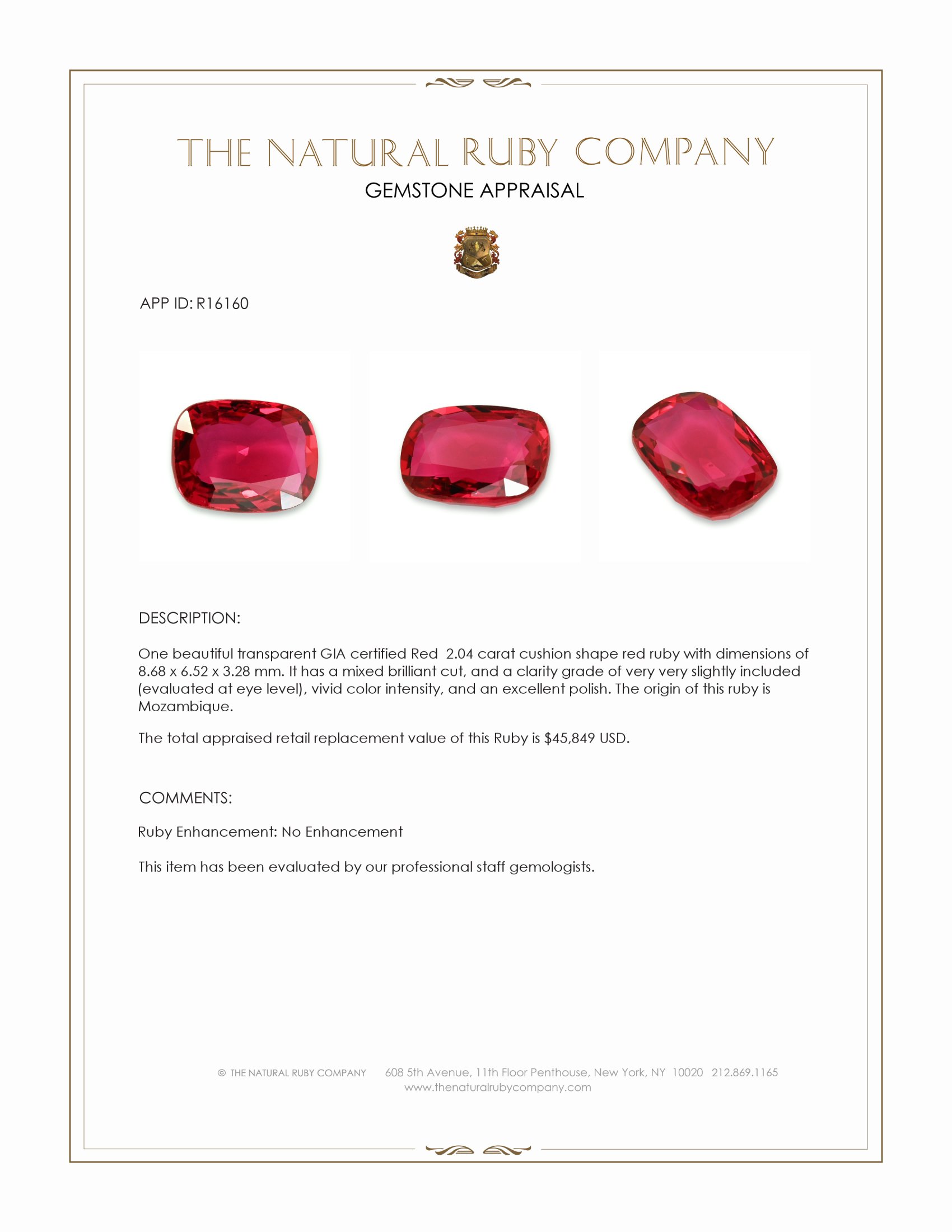2.04 Ct. Ruby from Mozambique