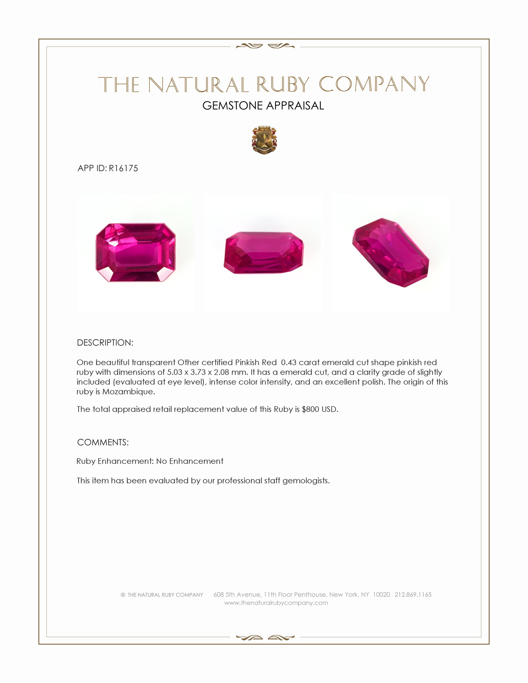 0.43 Ct. Pinkish Red Ruby from Mozambique