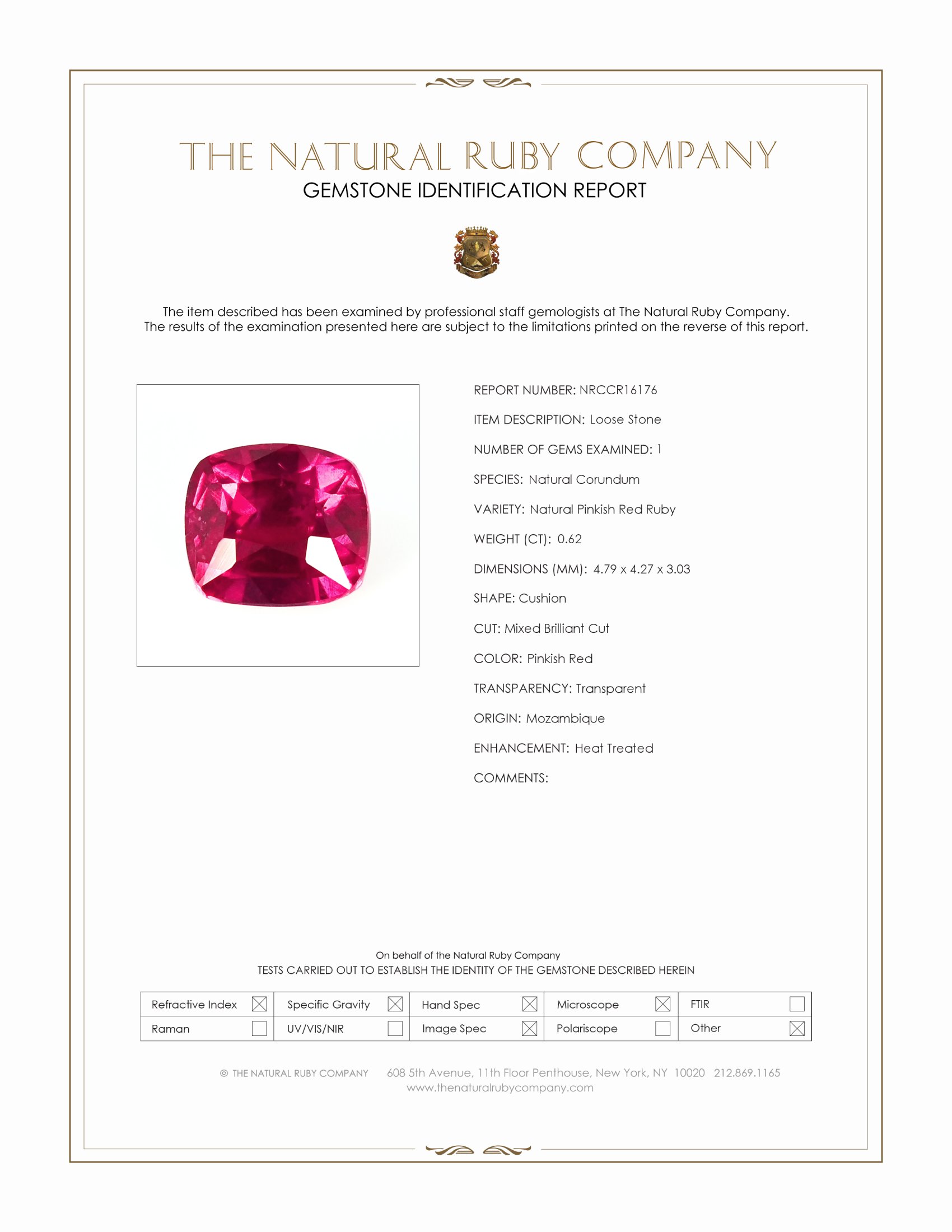 0.62 Ct. Pinkish Red Ruby from Mozambique