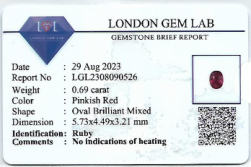 0.69 Ct. Pinkish Red Ruby from Mozambique