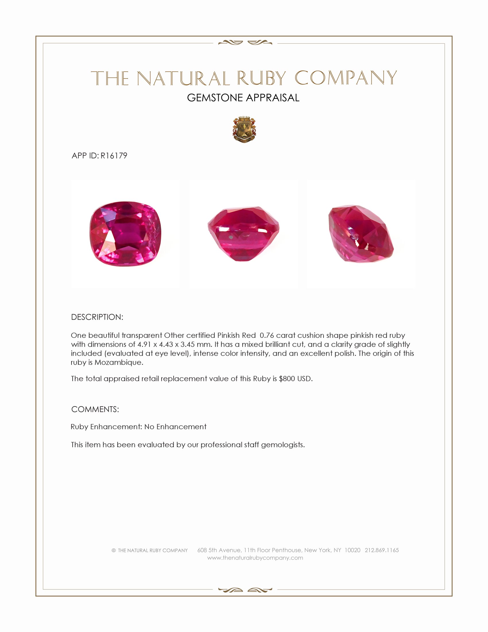 0.76 Ct. Pinkish Red Ruby from Mozambique