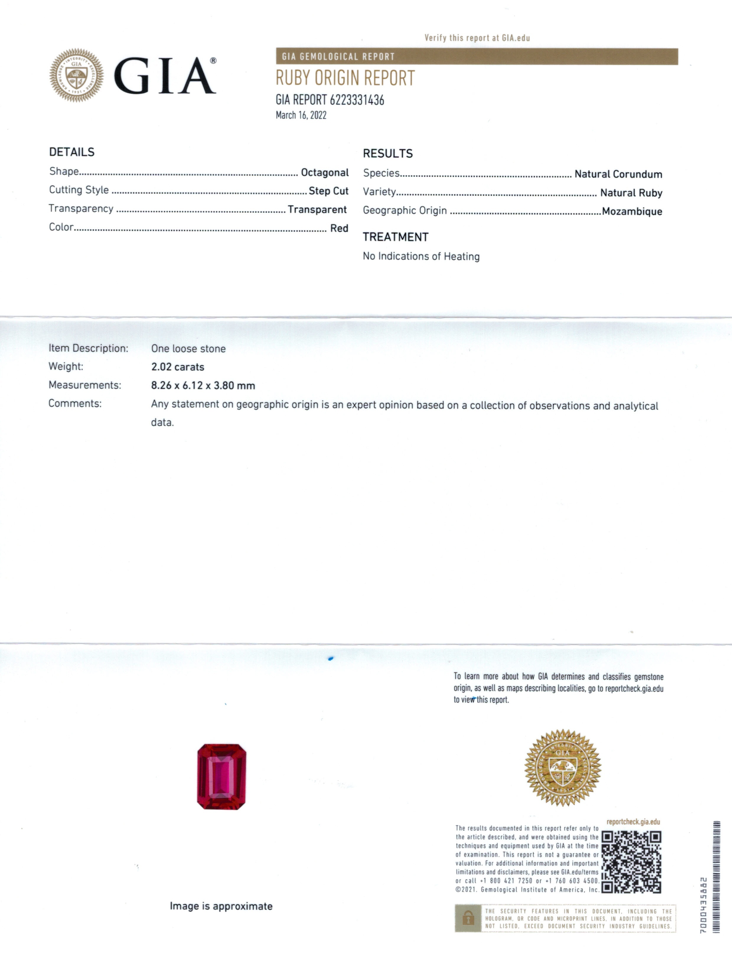 2.02 Ct. Ruby from Mozambique