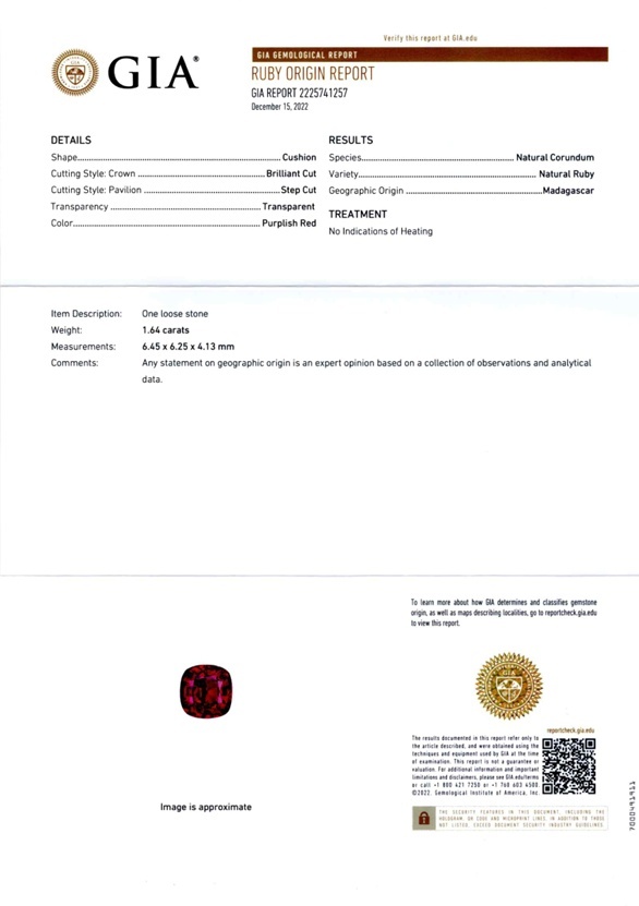 1.64 Ct. Purplish Red Ruby from Madagascar