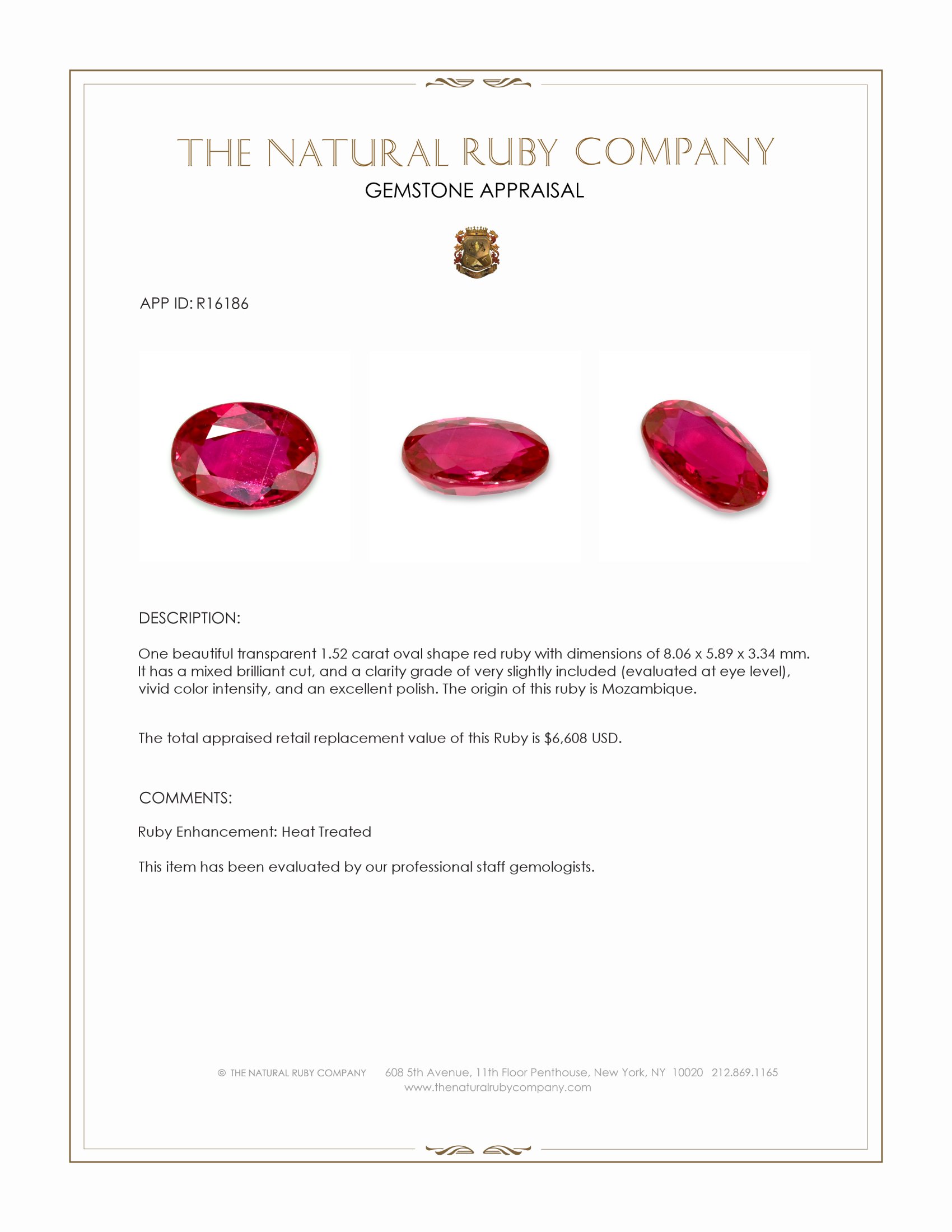 1.52 Ct. Ruby from Mozambique