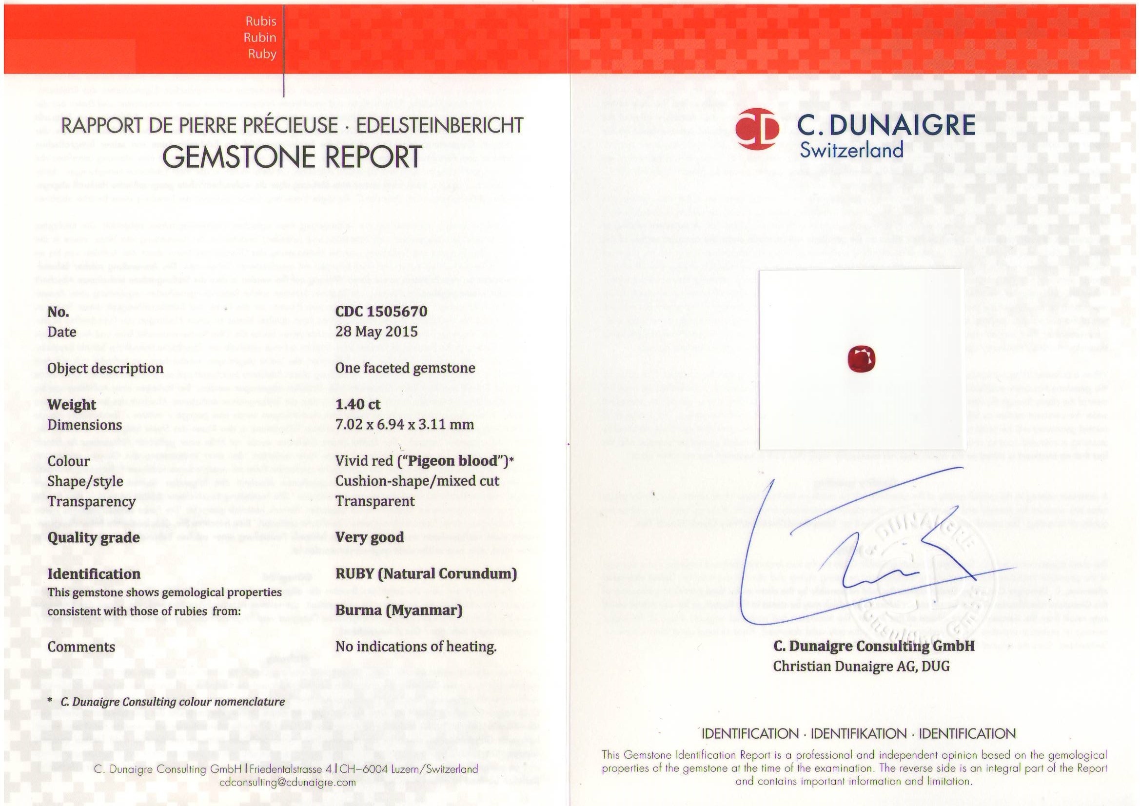 1.40 Ct. Ruby from Burma (Myanmar)