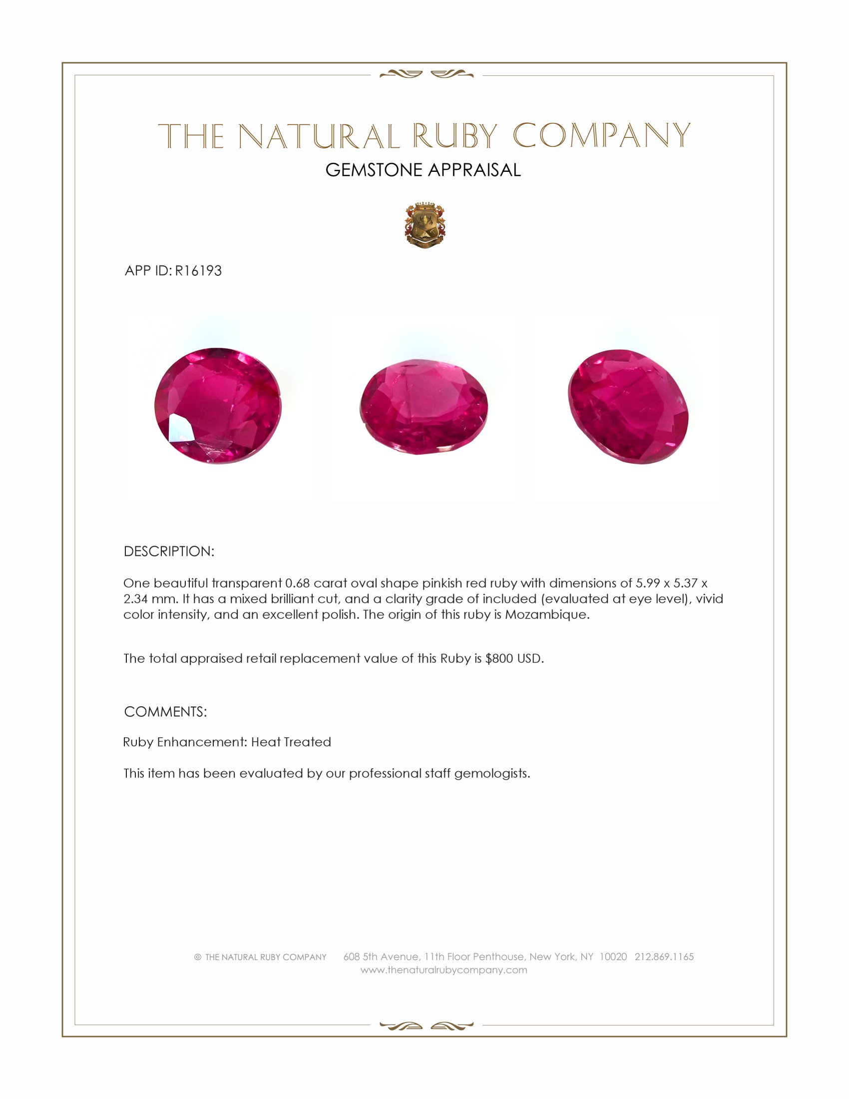 0.68 Ct. Pinkish Red Ruby from Mozambique