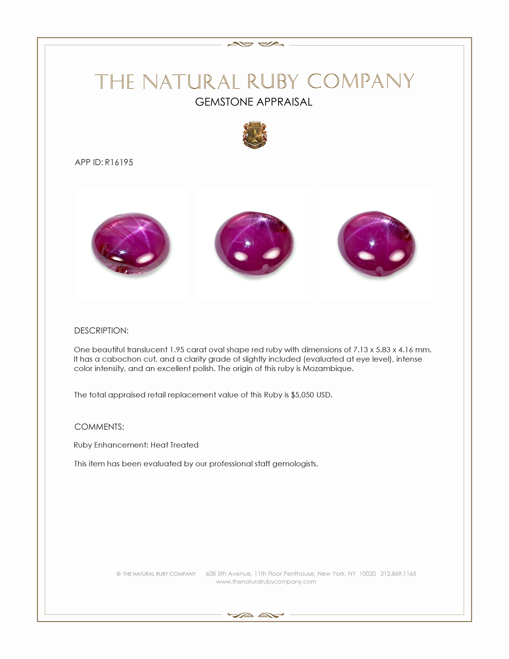 1.95 Ct. Cabochon Ruby from Mozambique