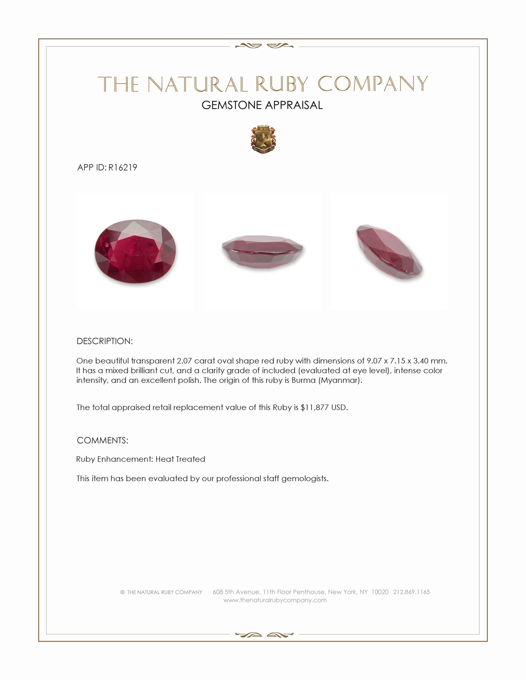 2.07 Ct. Ruby from Burma (Myanmar)