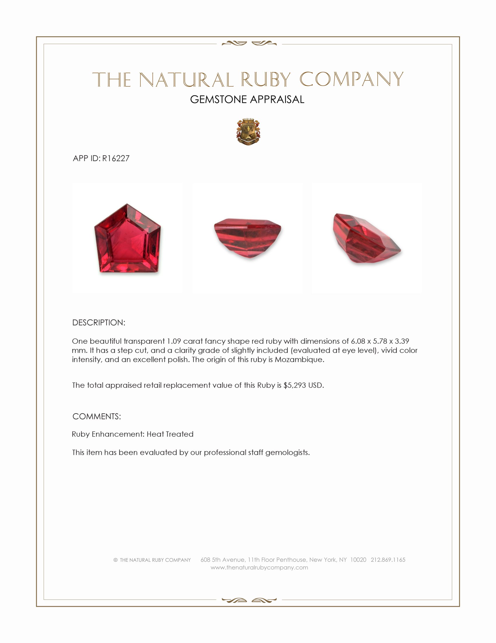 1.09 Ct. Ruby from Mozambique
