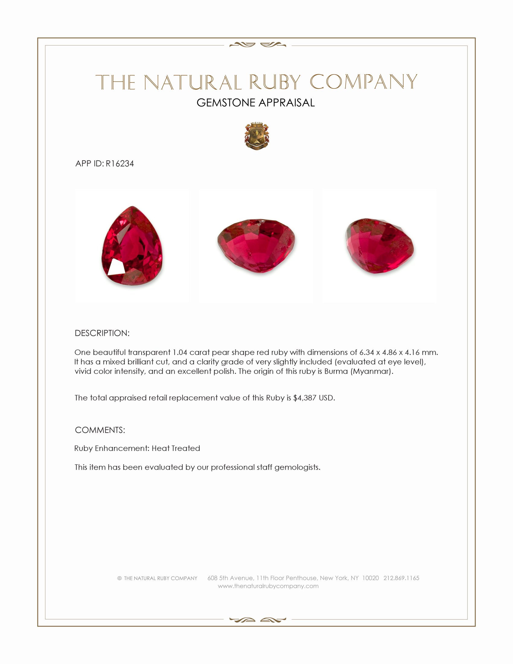 1.04 Ct. Ruby from Burma (Myanmar)