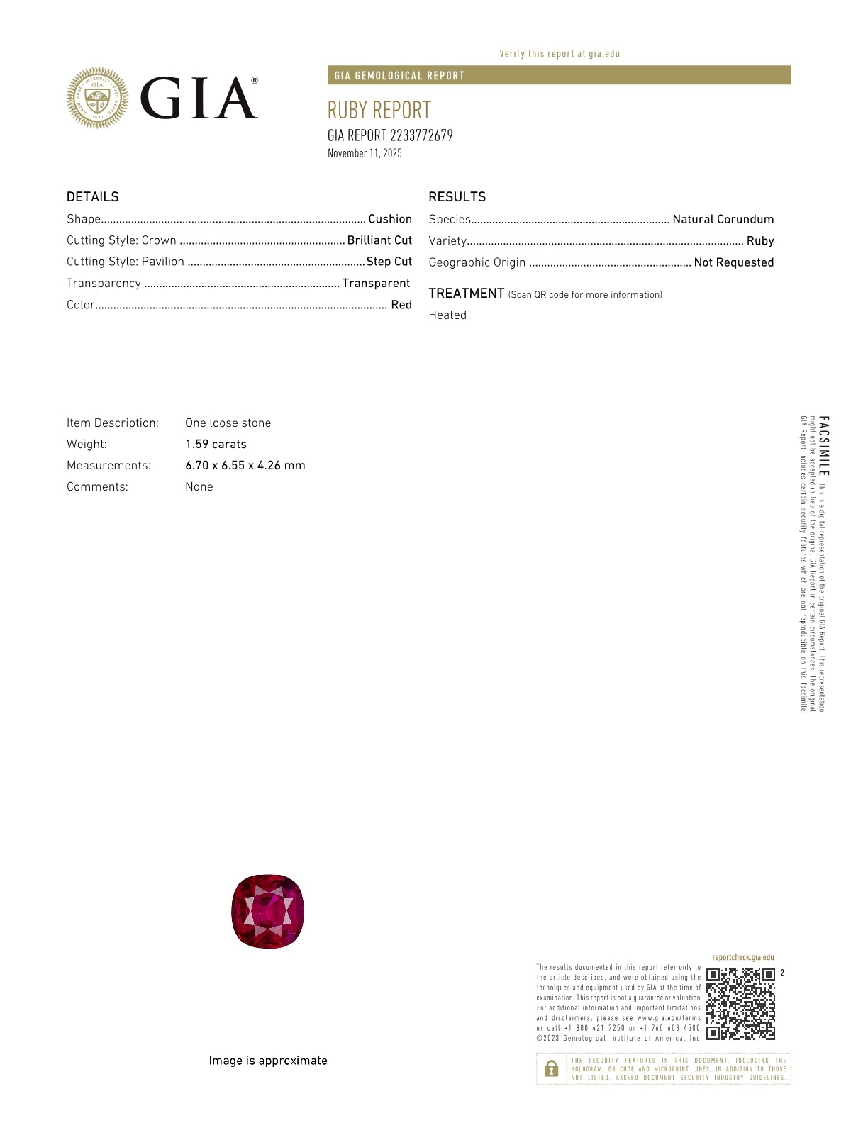1.59 Ct. Ruby from Mozambique