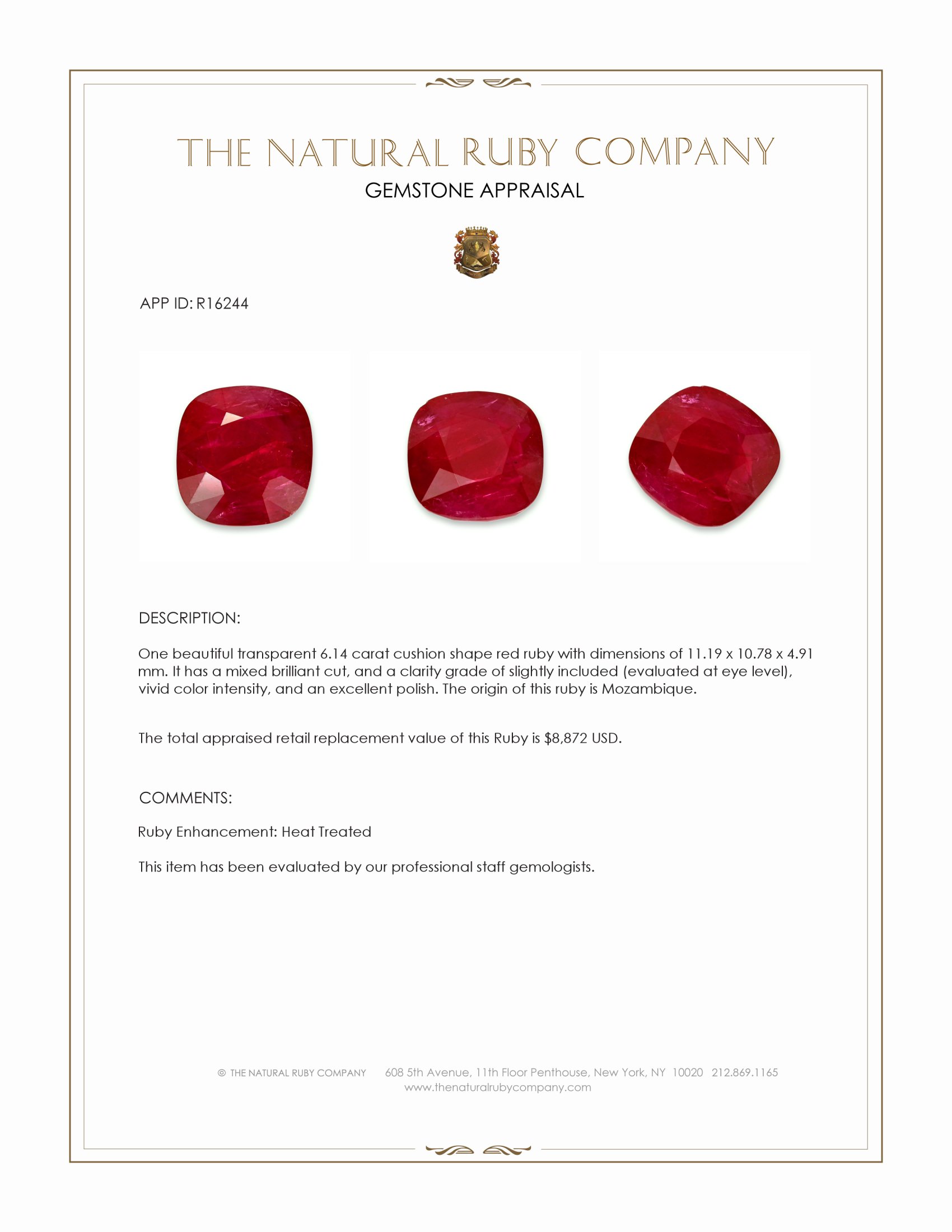 6.14 Ct. Ruby from Mozambique