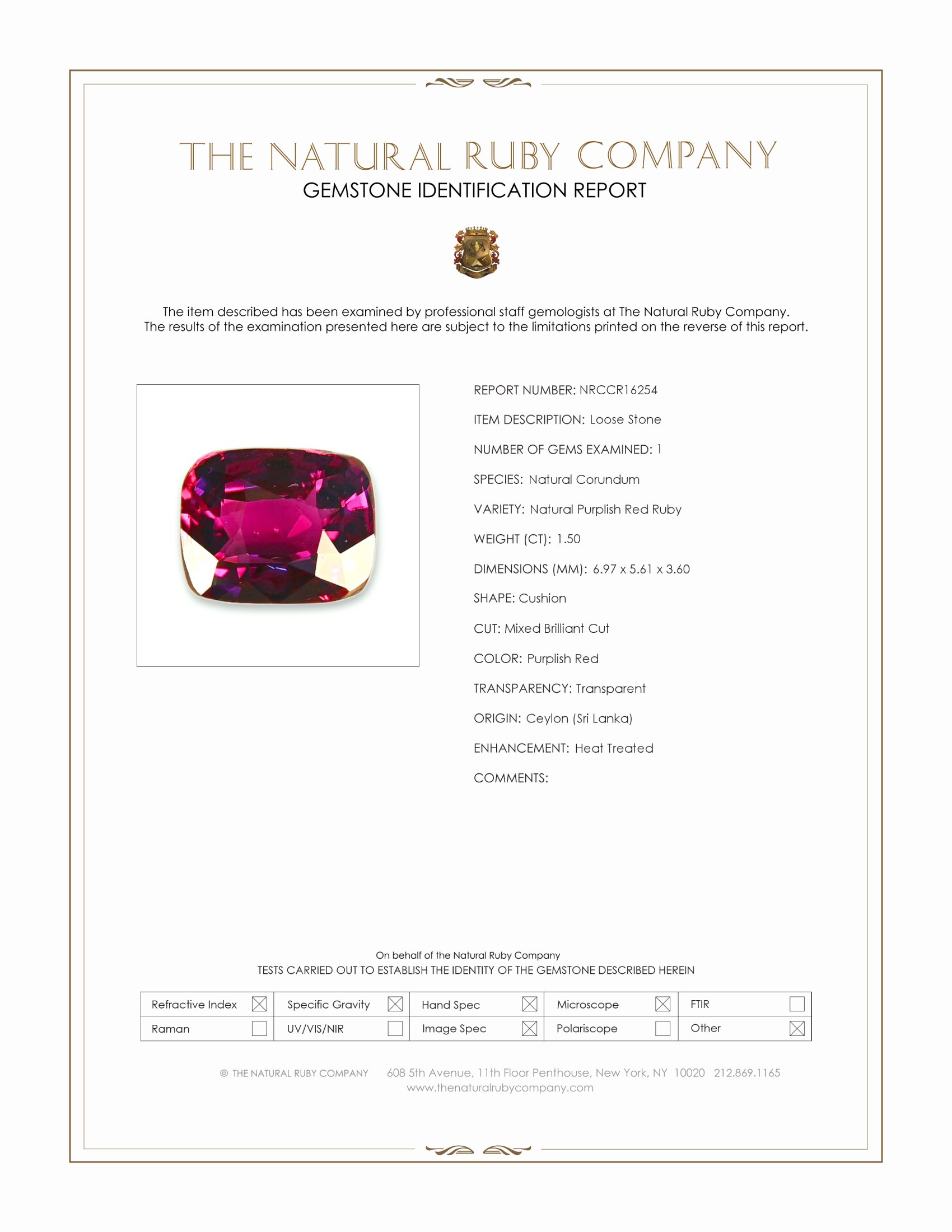 1.50 Ct. Purplish Red Ruby from Ceylon (Sri Lanka)